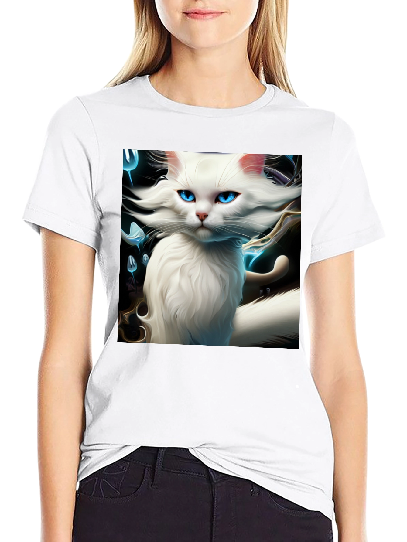 Black Cat Art Graphic Tee - Black Cotton Blend view 9