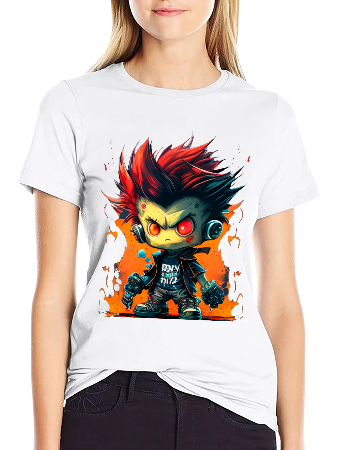 Black Cartoon Zombie Graphic Tee - Cool Edgy Design view 9