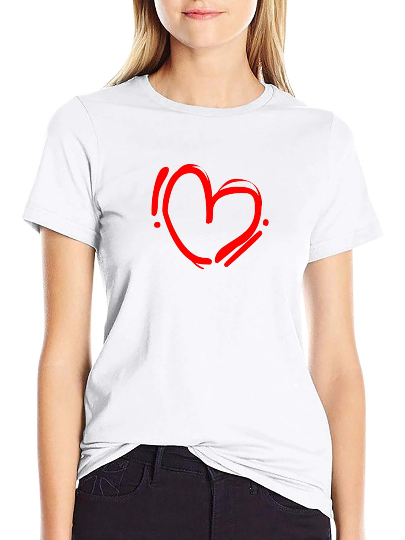 Black Black T-Shirt with Red Heart Graphic view 9