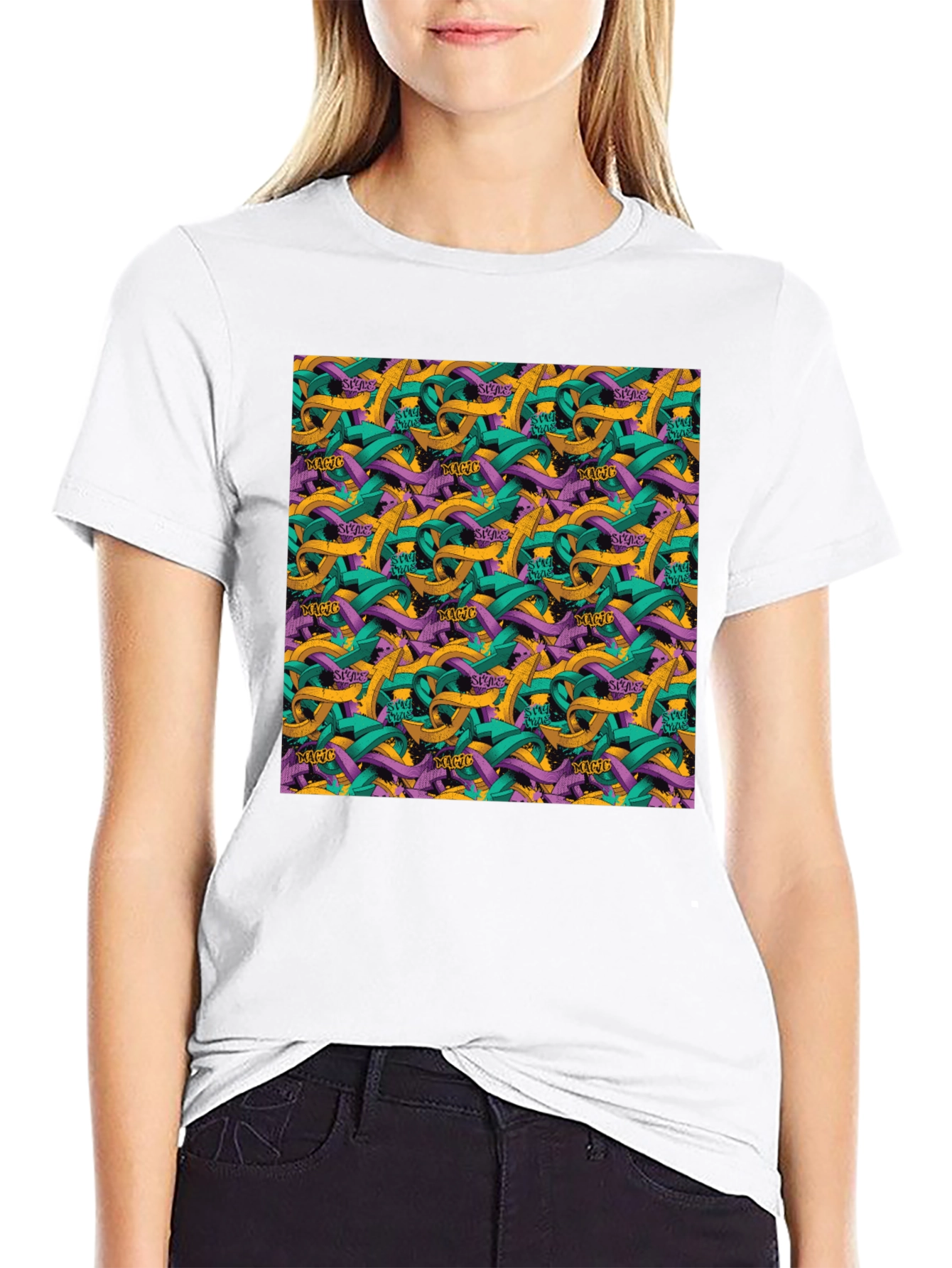 Abstract Arrow Graphic Black T-Shirt - 9