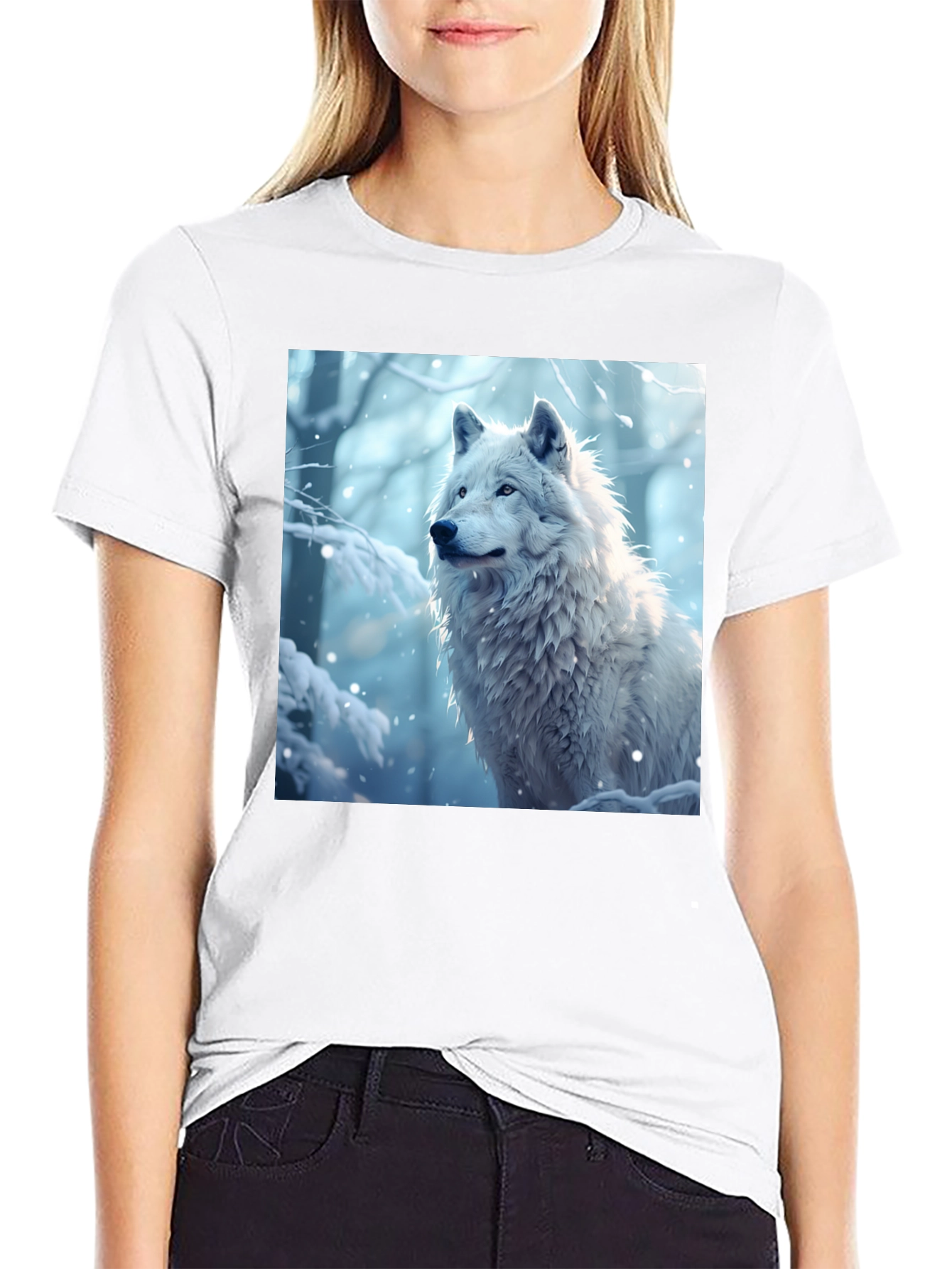 Black Wolf Graphic Tee - Winter Scene Black T-Shirt view 9