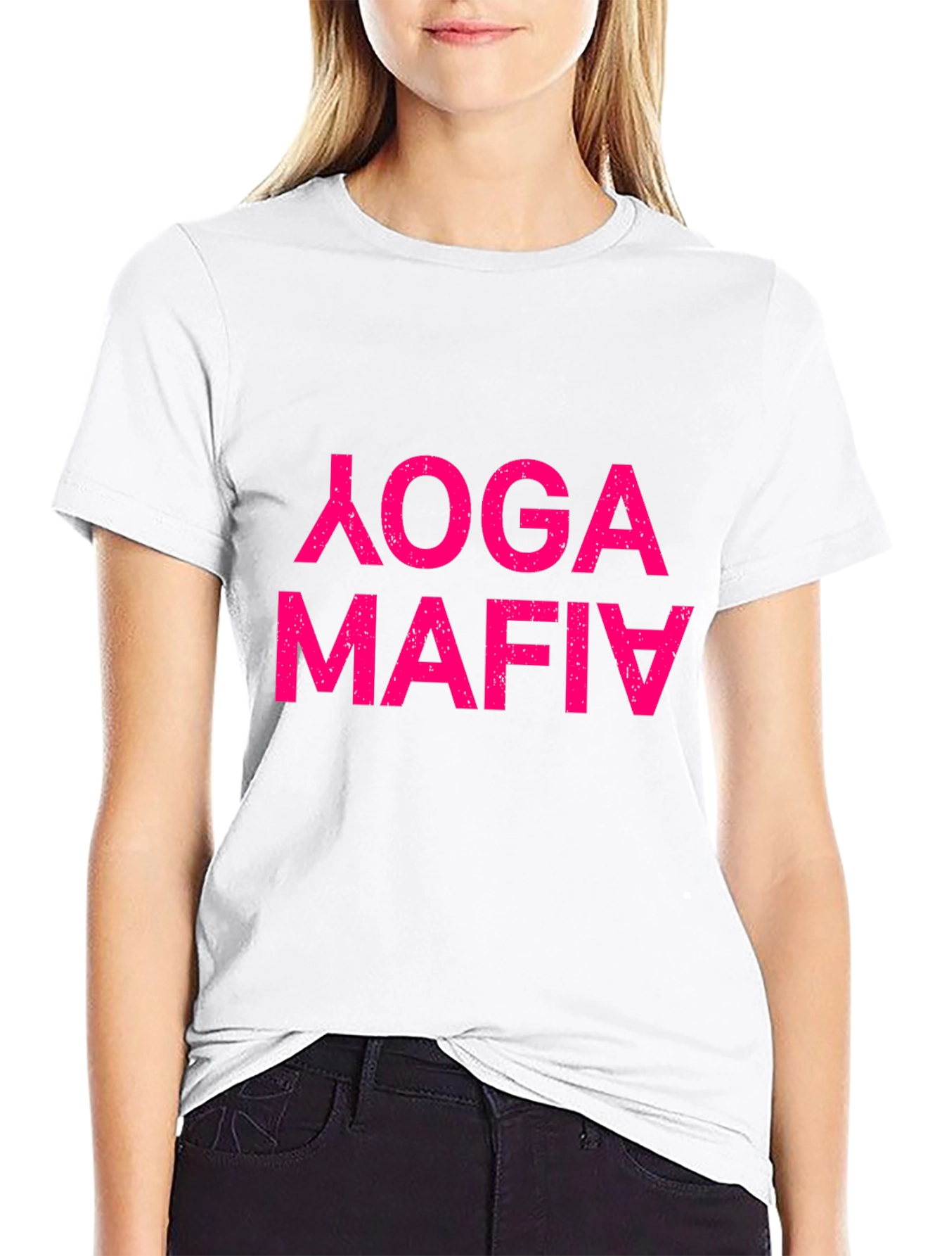 Black Yoga Mafia Funny T-Shirt view 9