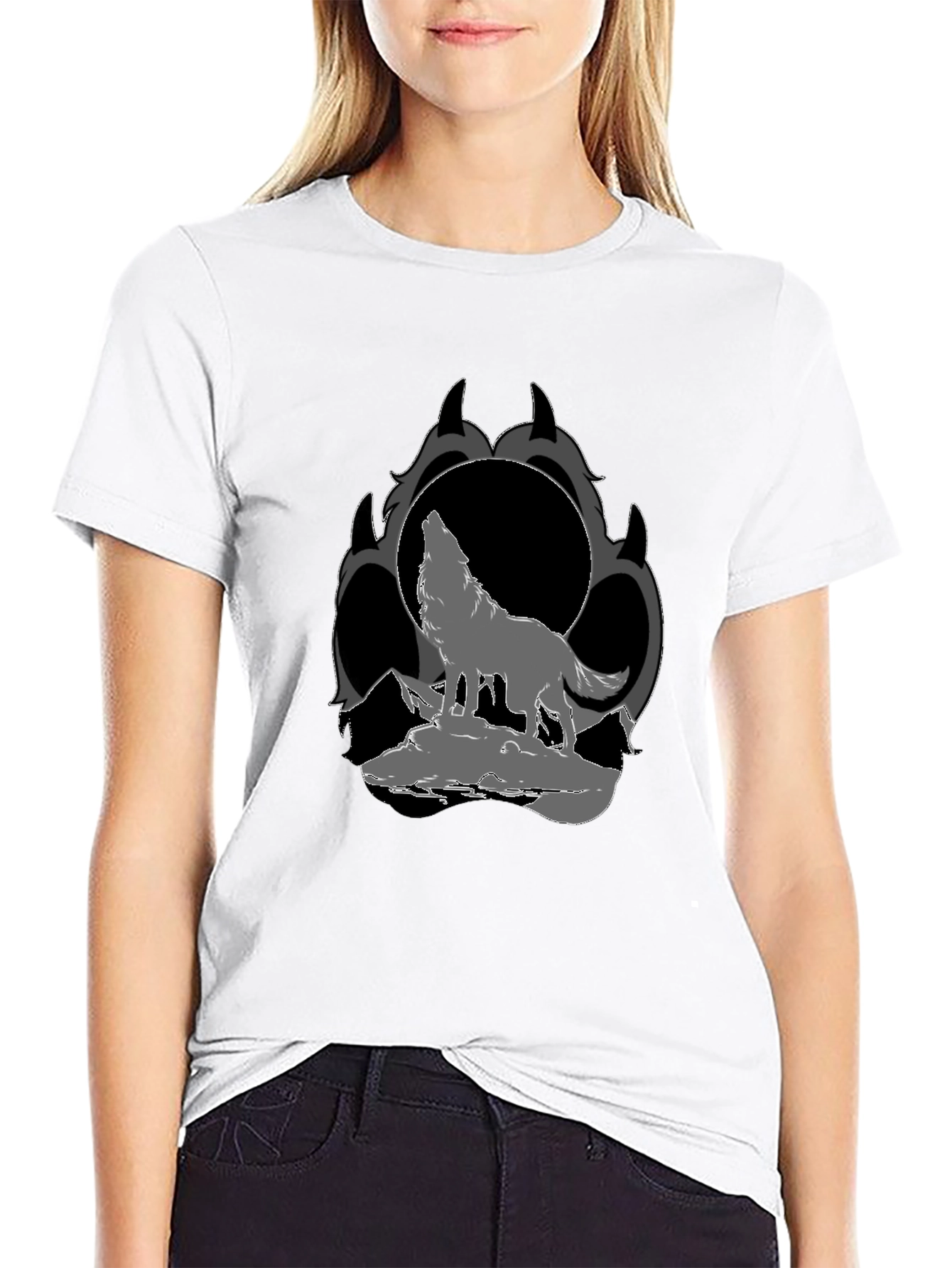Black Wolf Howling at Moon Graphic T-Shirt view 9