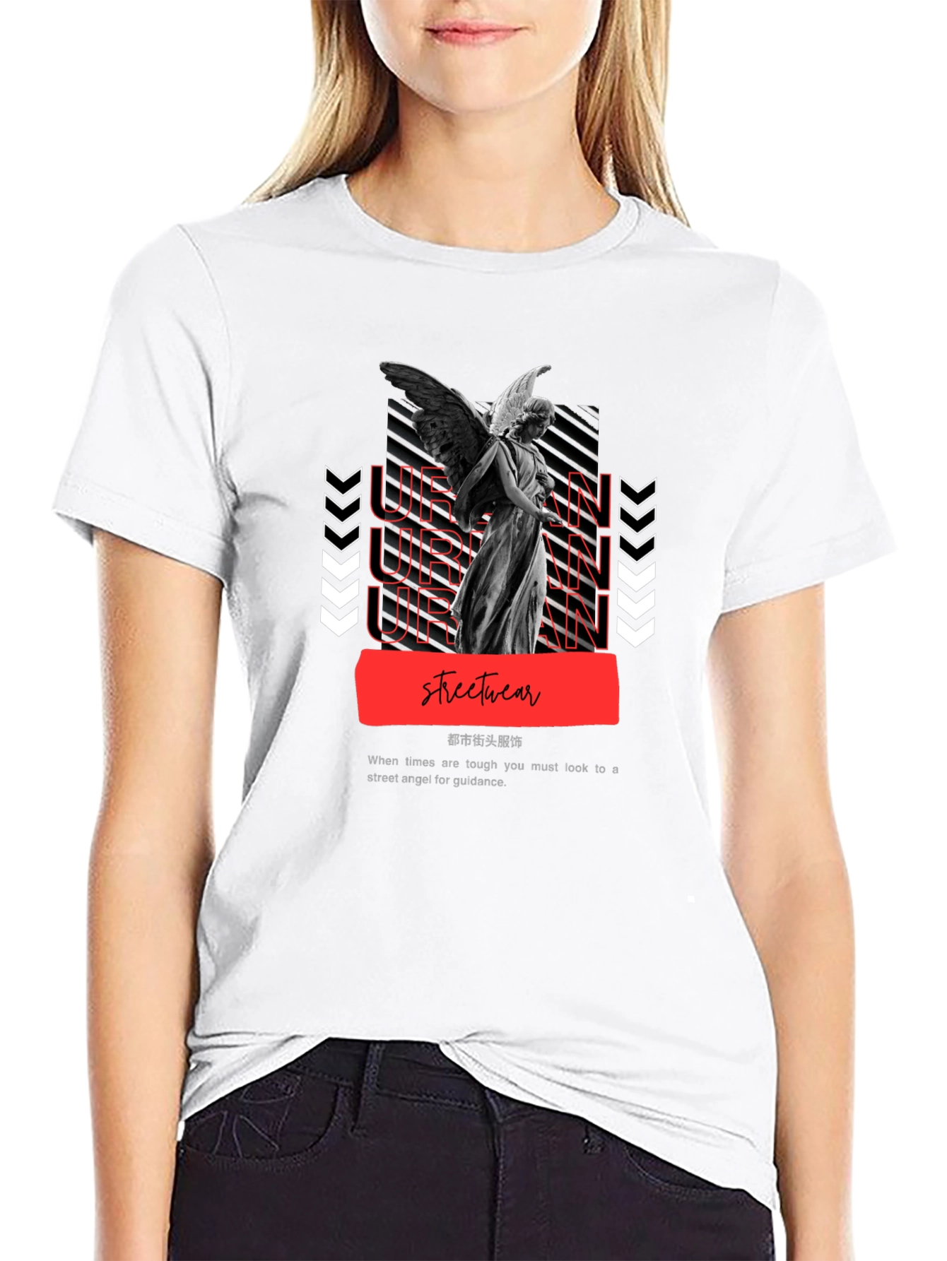 Black Urban Angel Graphic Tee - Streetwear Fashion view 9
