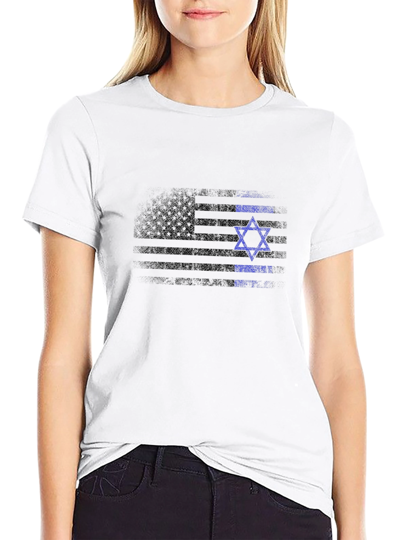 Black USA Israel Flag Graphic T-Shirt view 9