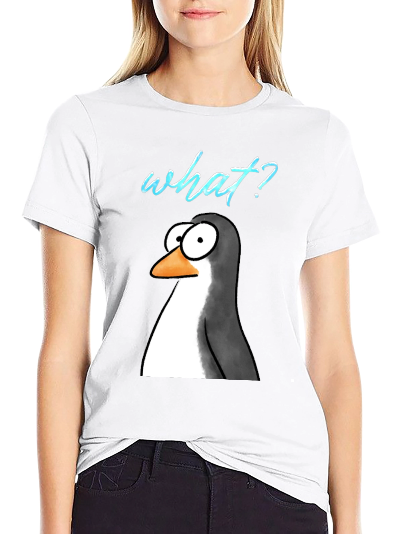 Black Funny Penguin What? Graphic T-Shirt view 9