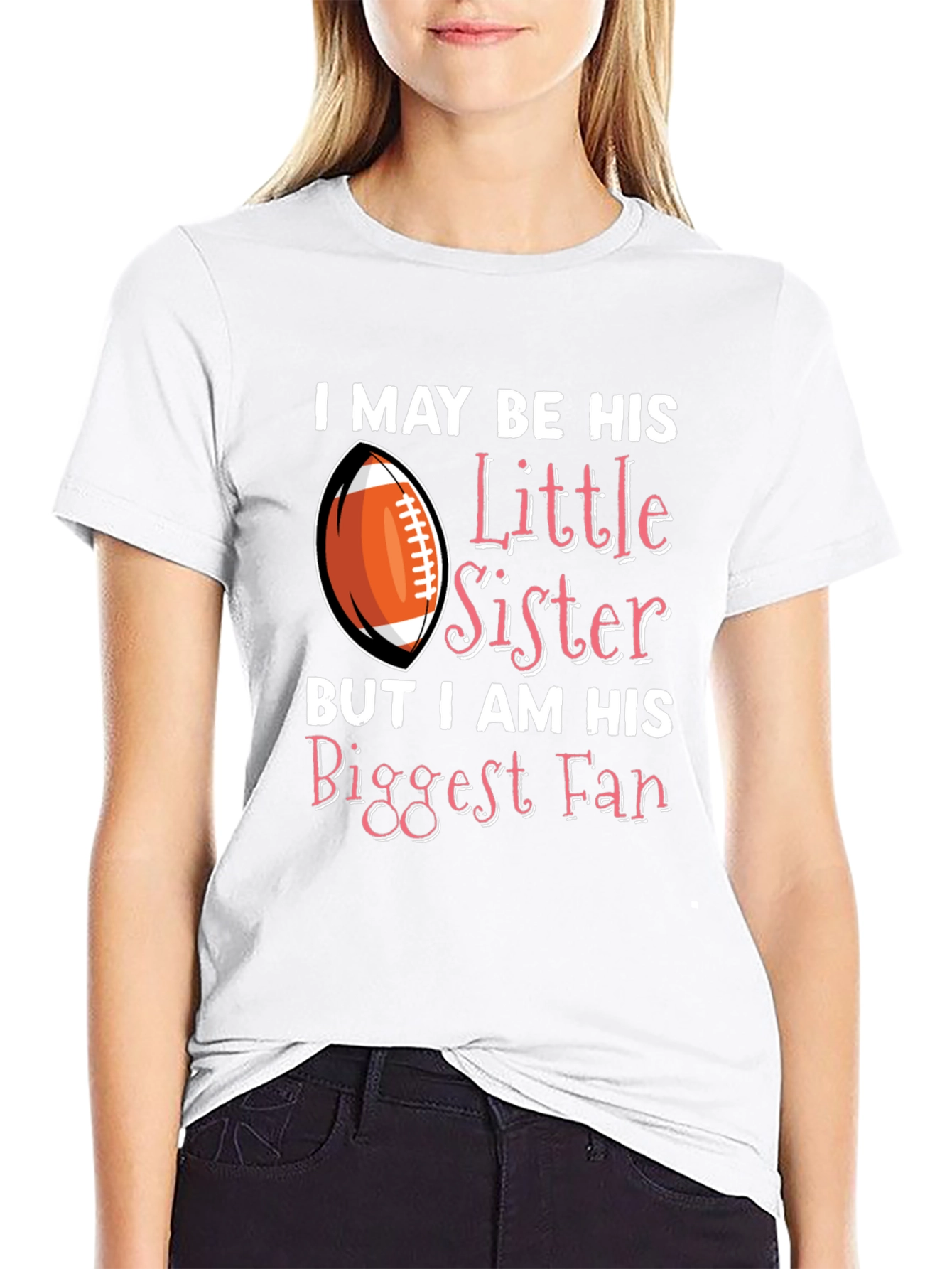 Black Little Sister Biggest Fan Football T-Shirt view 9