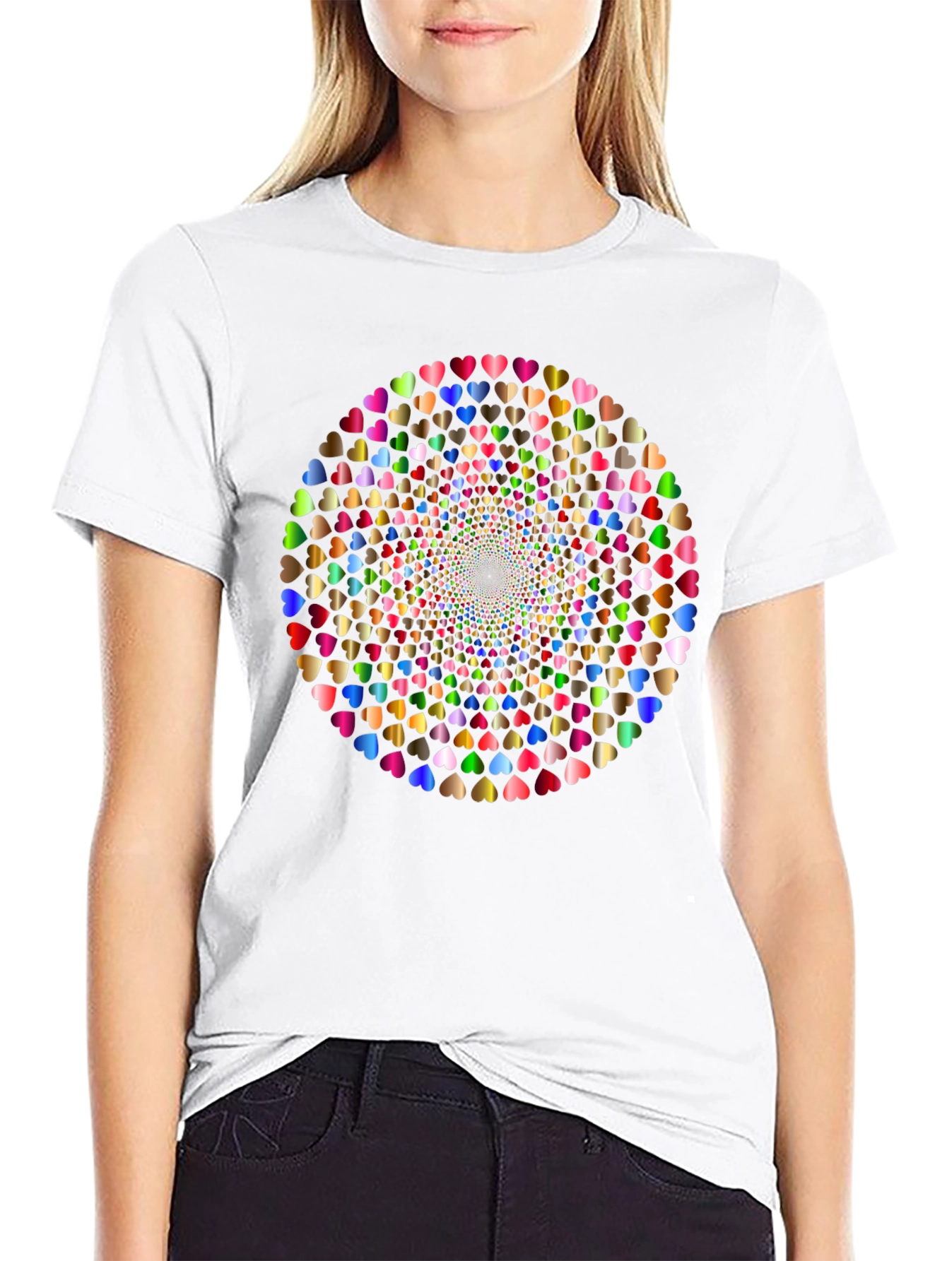 Black Heart Mandala Tee - Colorful Geometric Graphic T-Shirt view 9