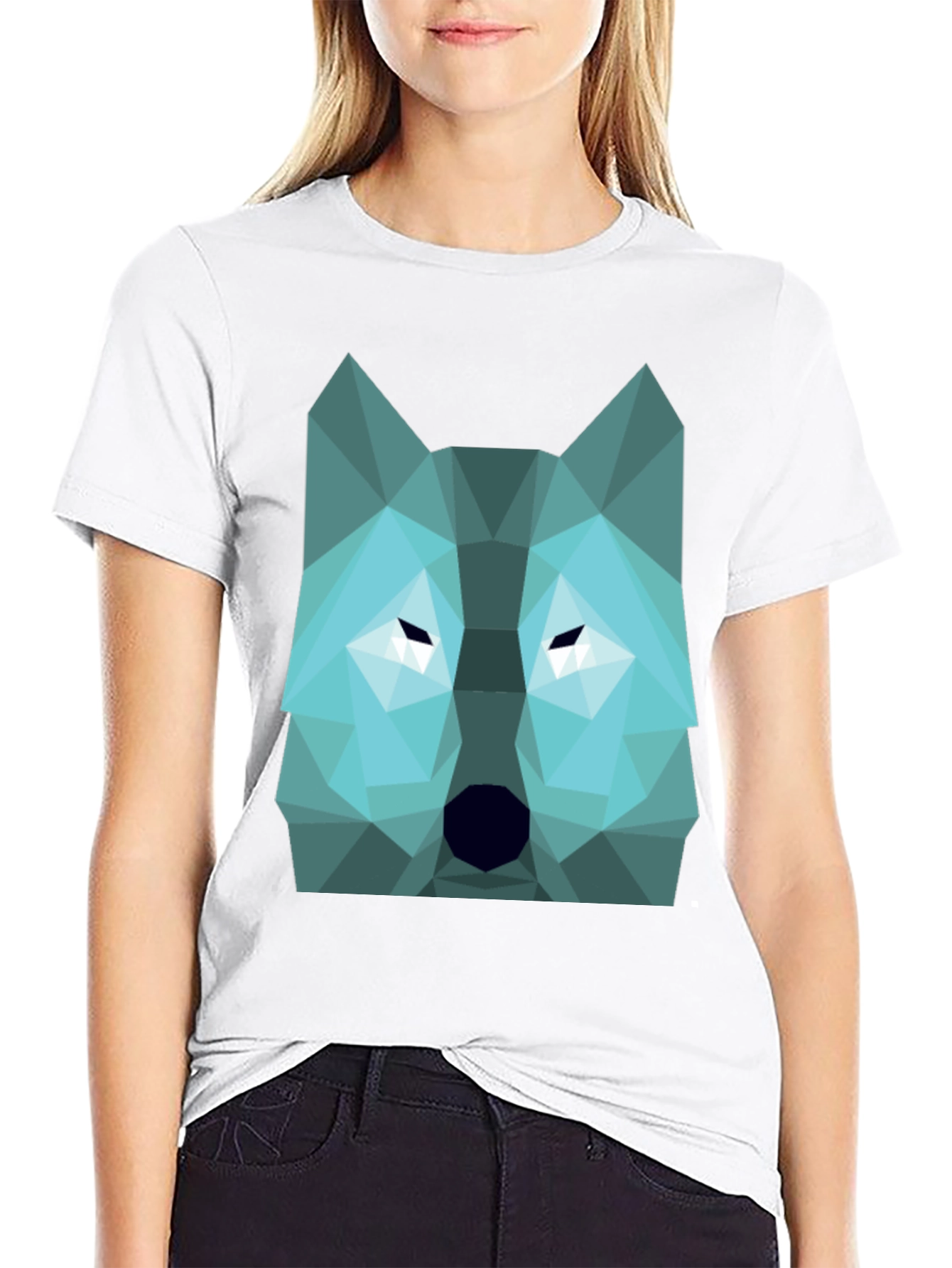 Black Geometric Wolf Graphic Print Tee - Black view 9