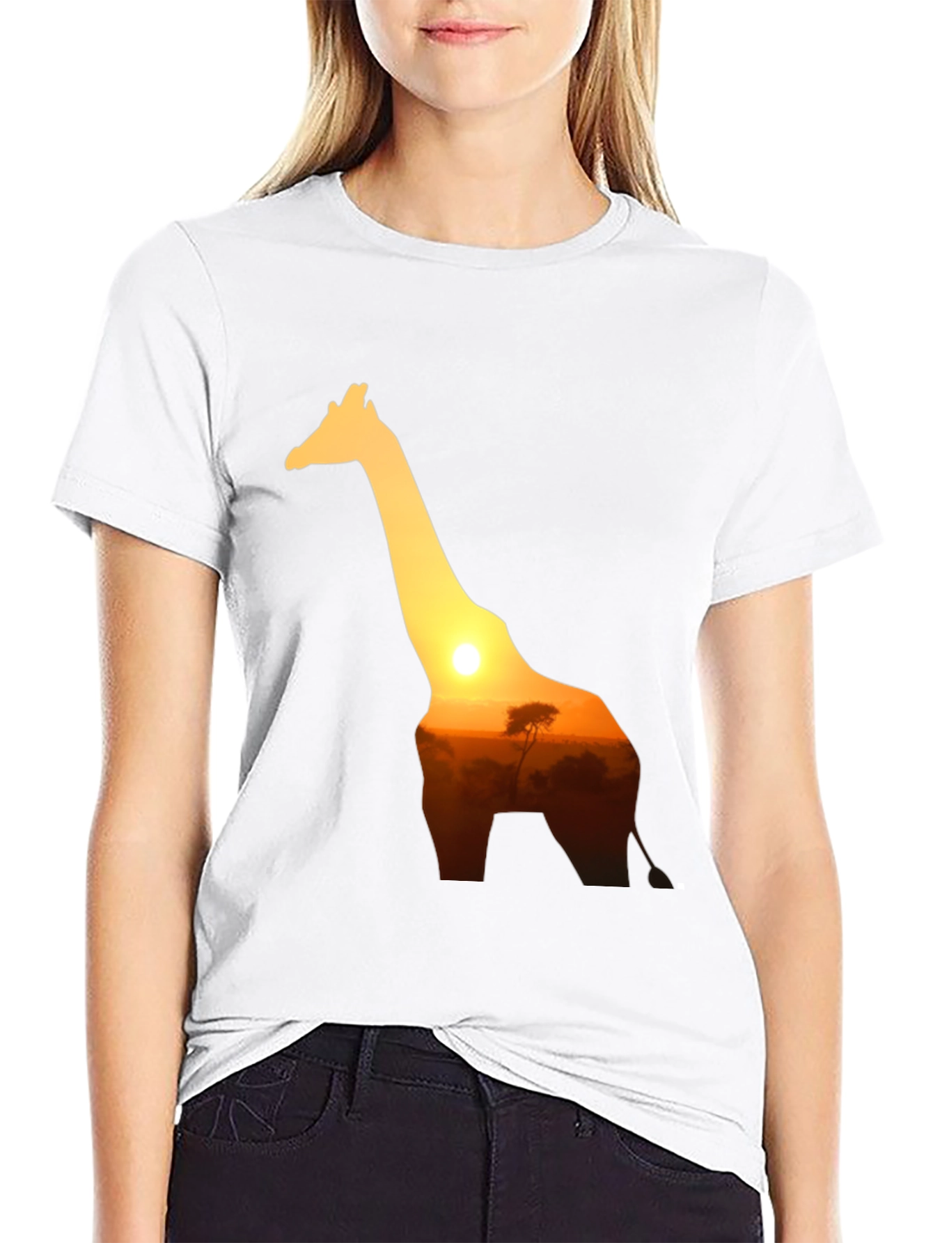 Black Giraffe Sunset Graphic Tee - Black Cotton T-Shirt view 9