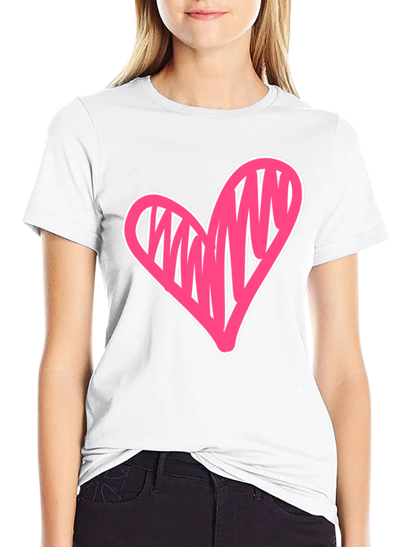 Black Heart Scribble Graphic Tee - Casual Black T-Shirt view 9