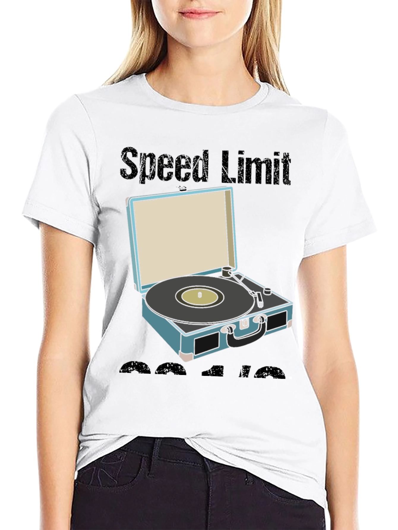 Black Retro Speed Limit Vinyl Record Player T-Shirt view 9