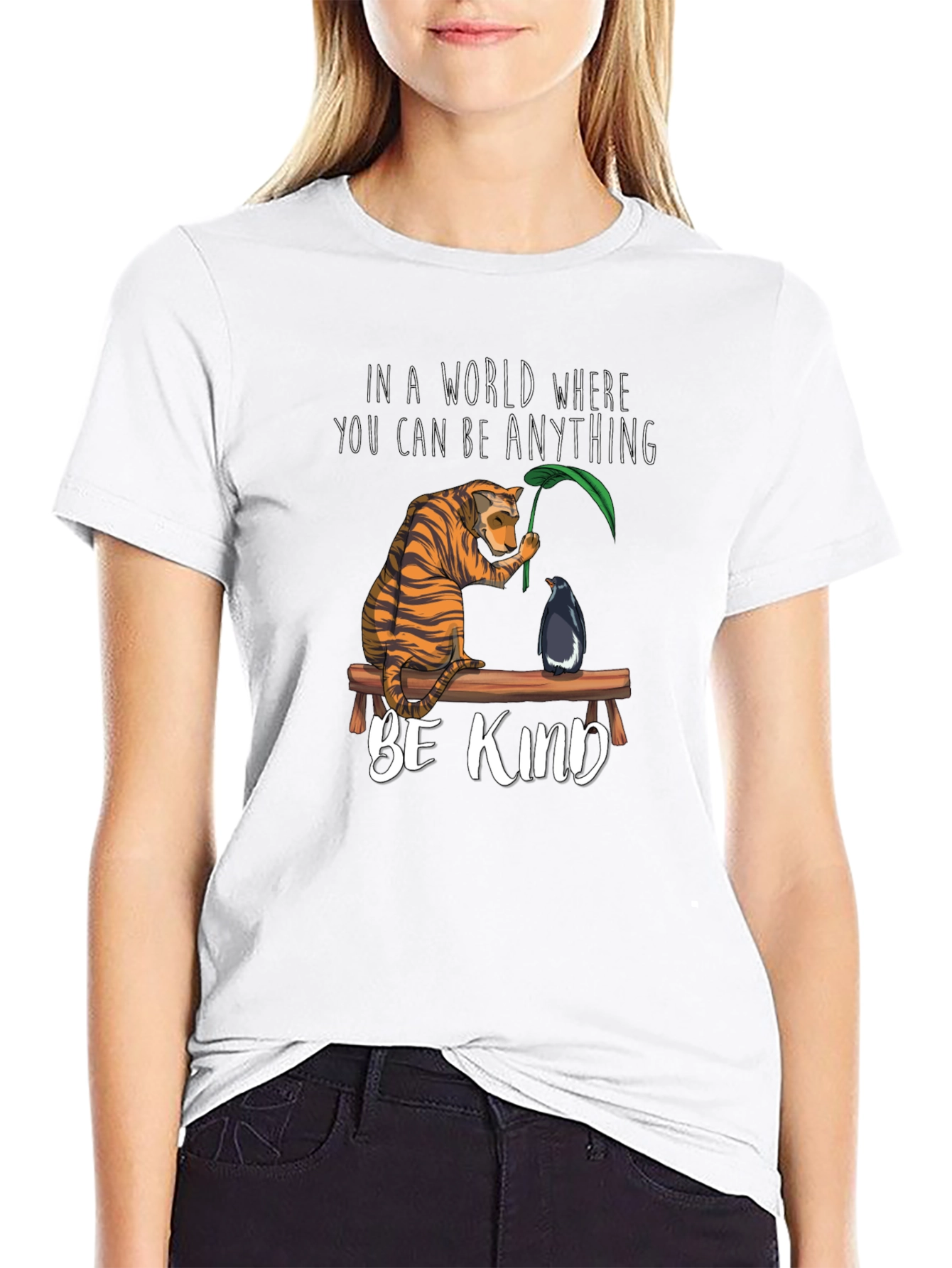 Black Be Kind Graphic T-Shirt - Tiger & Penguin Design view 9