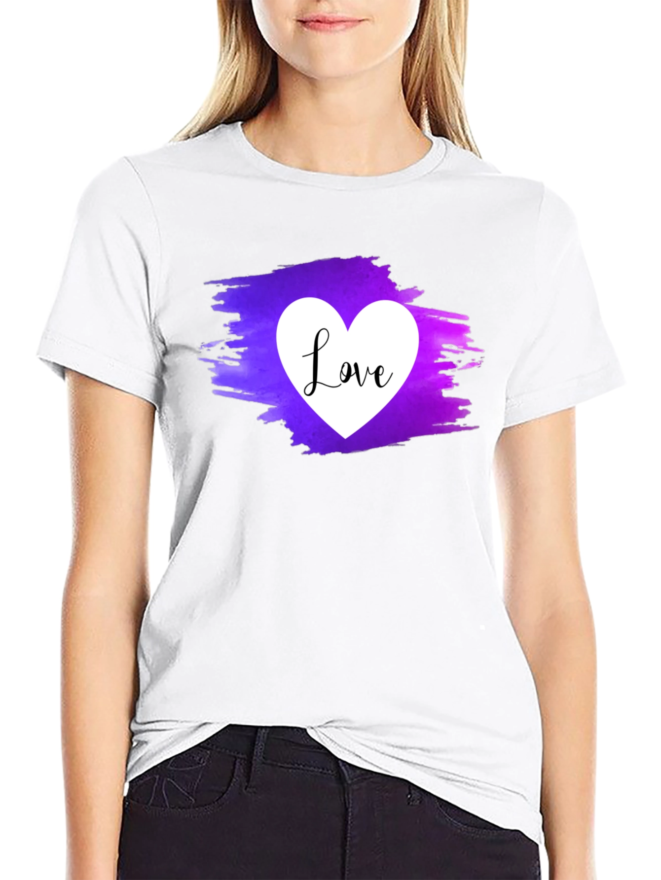 Black Love Heart Graphic Tee - Purple & White Print view 9