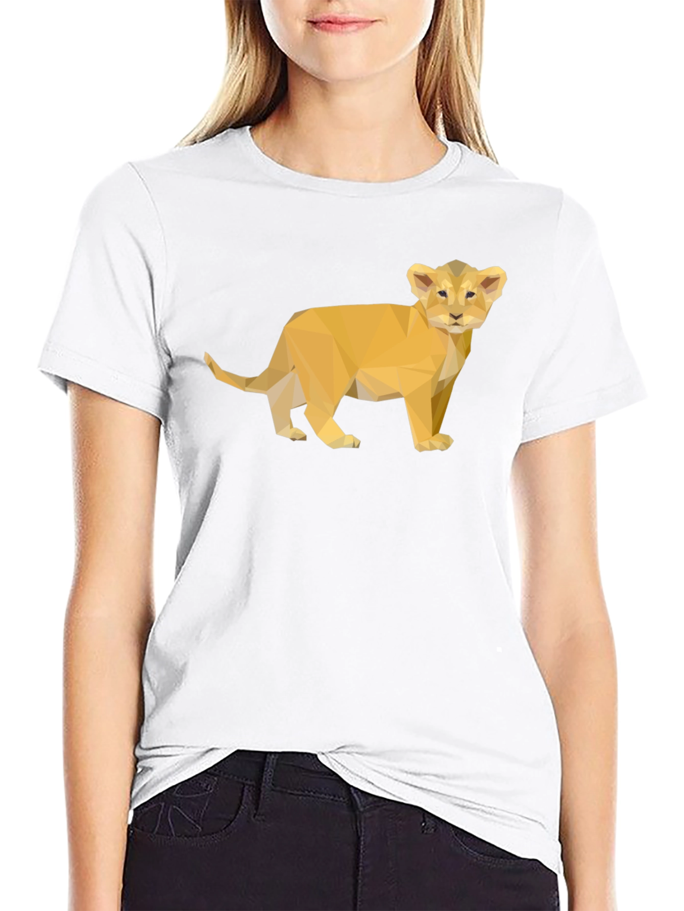 Black Geometric Lion Cub Tee - Stylish Black T-Shirt view 9