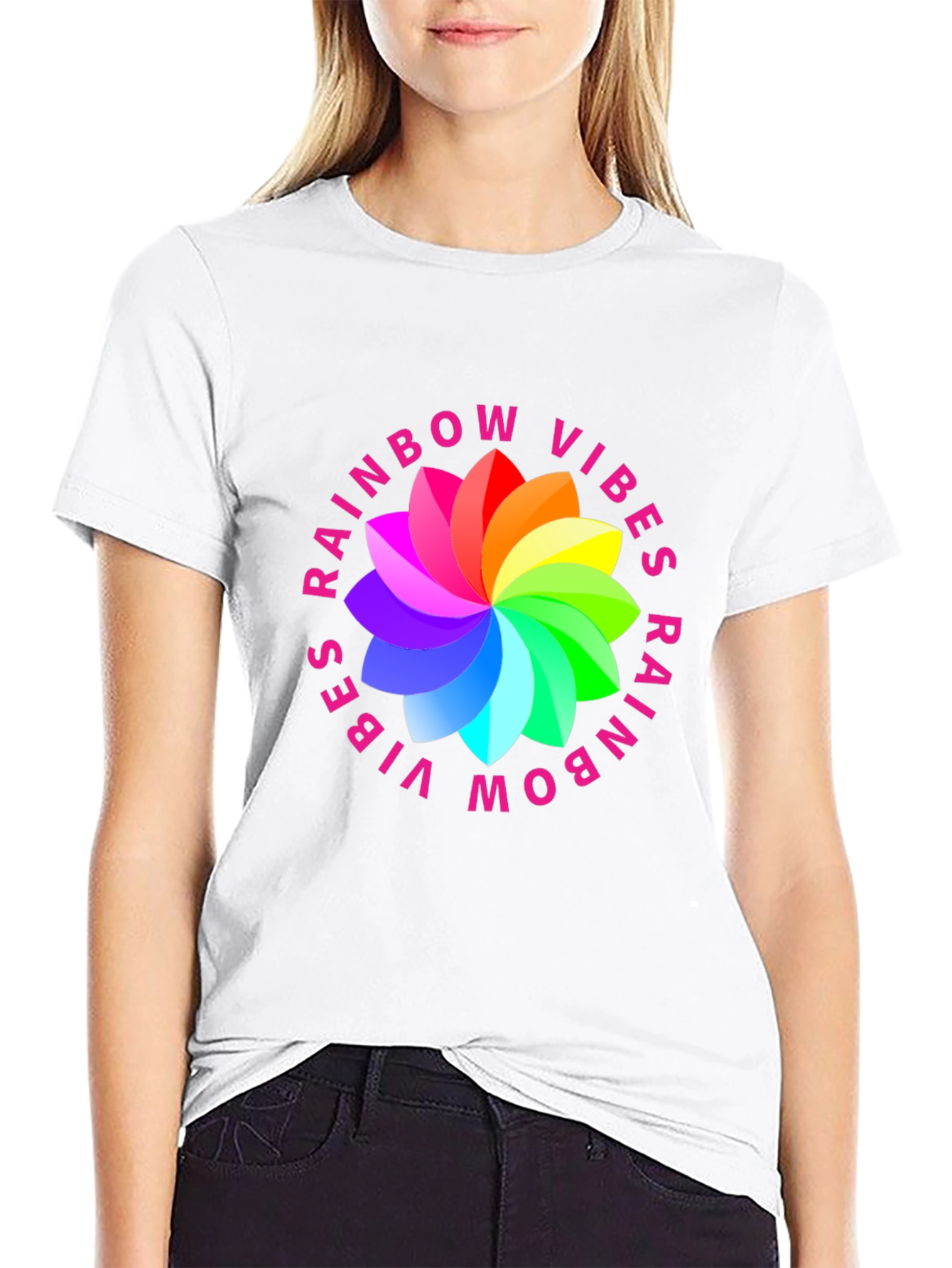 Black Rainbow Vibes Graphic Print T-Shirt - Stylish Comfort view 9
