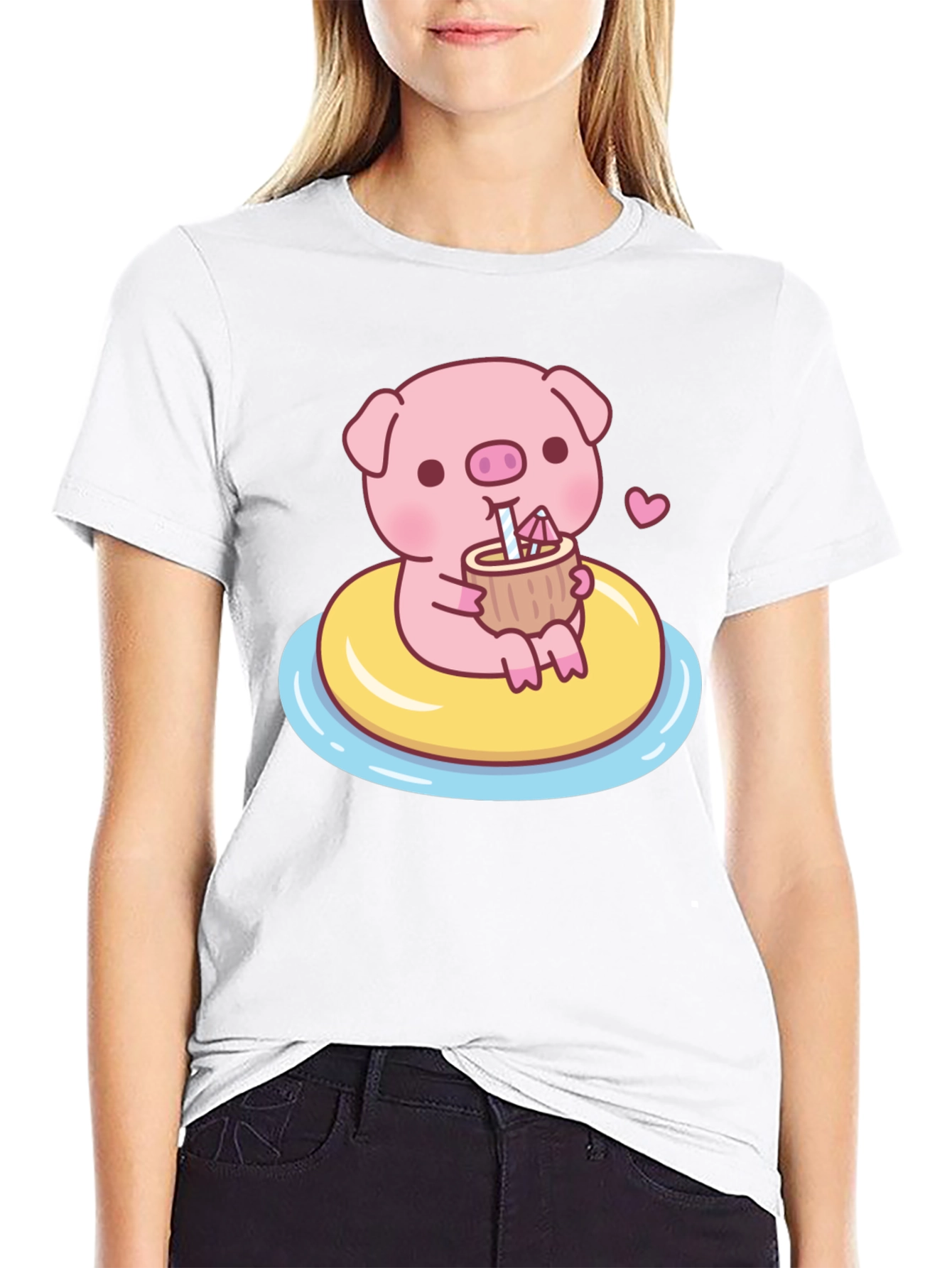 Black Cute Pig T-Shirt - Summer Float Fun view 9