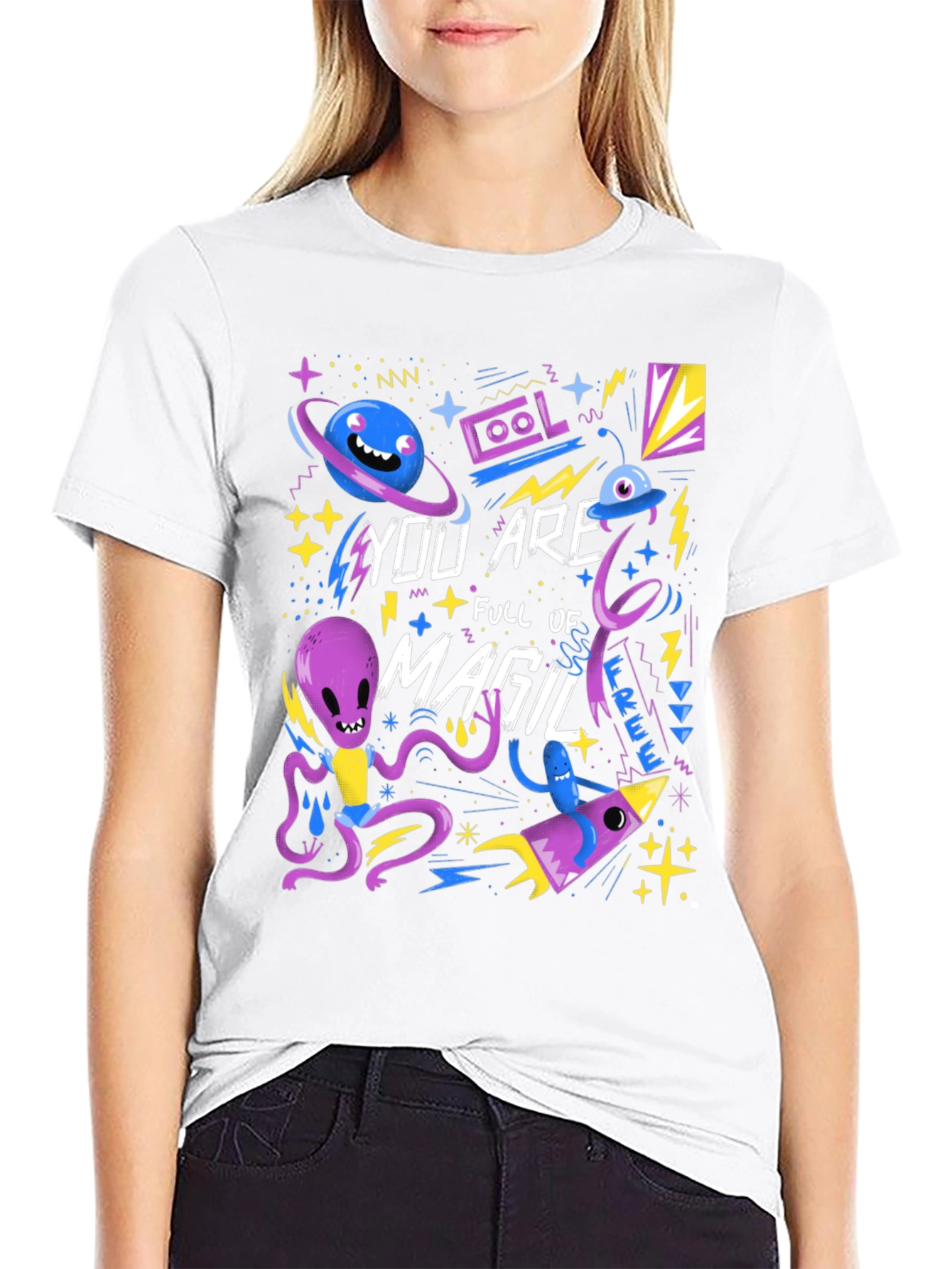 Black Space Magic Graphic T-Shirt - Cool Alien Design view 9