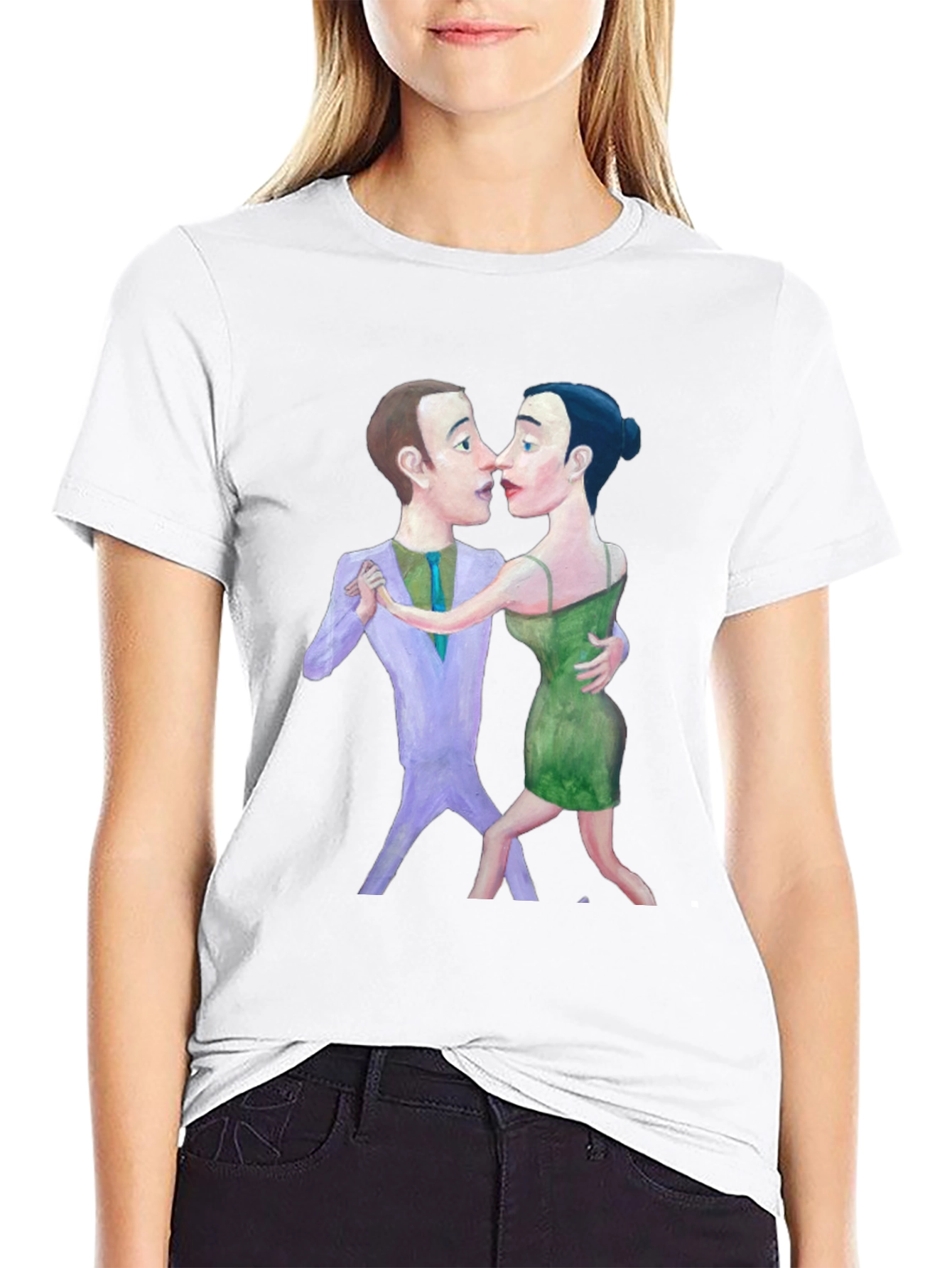 Black Tango Couple Graphic Print Black T-Shirt view 9