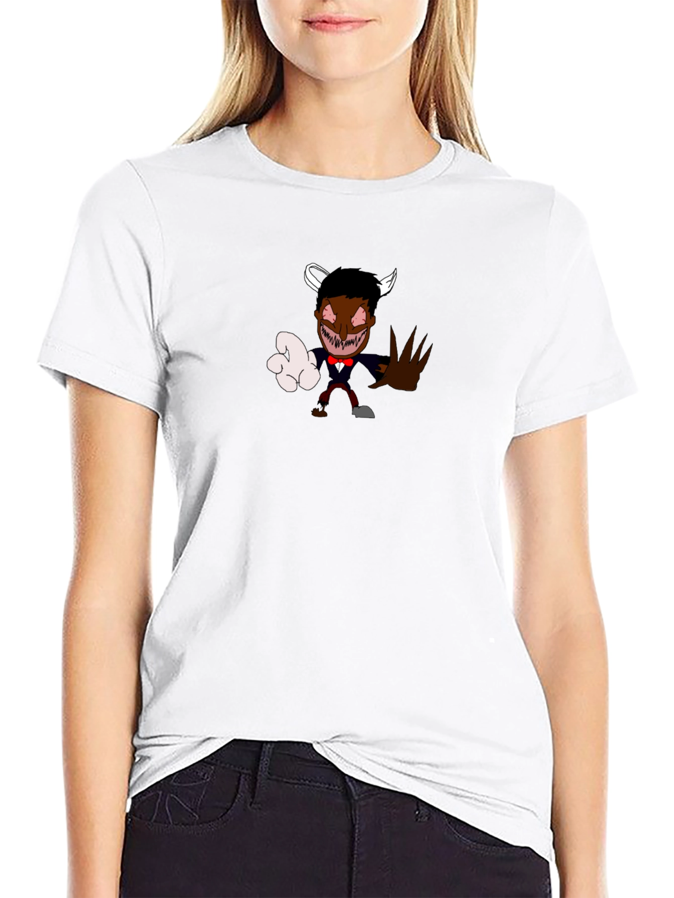 Black Cartoon Devil Graphic Tee - Black Crew Neck view 9