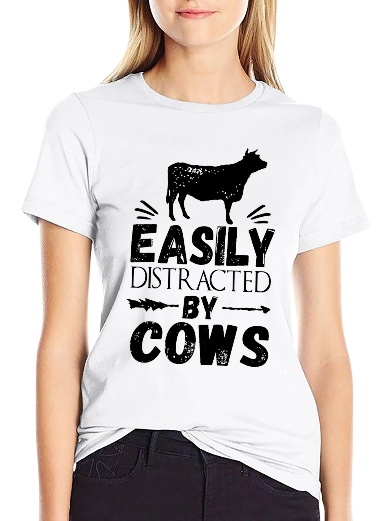 Black Easily Distracted By Cows Graphic T-Shirt view 9
