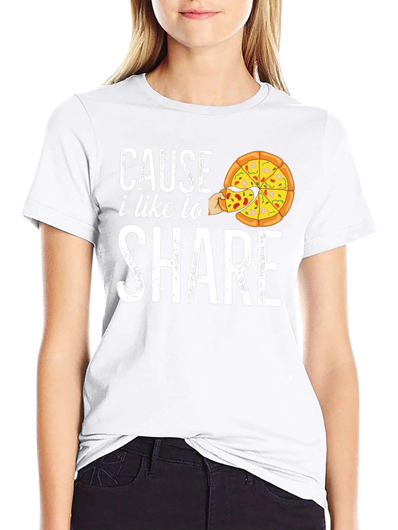Black Cause I Like to Share Pizza Graphic T-Shirt view 9