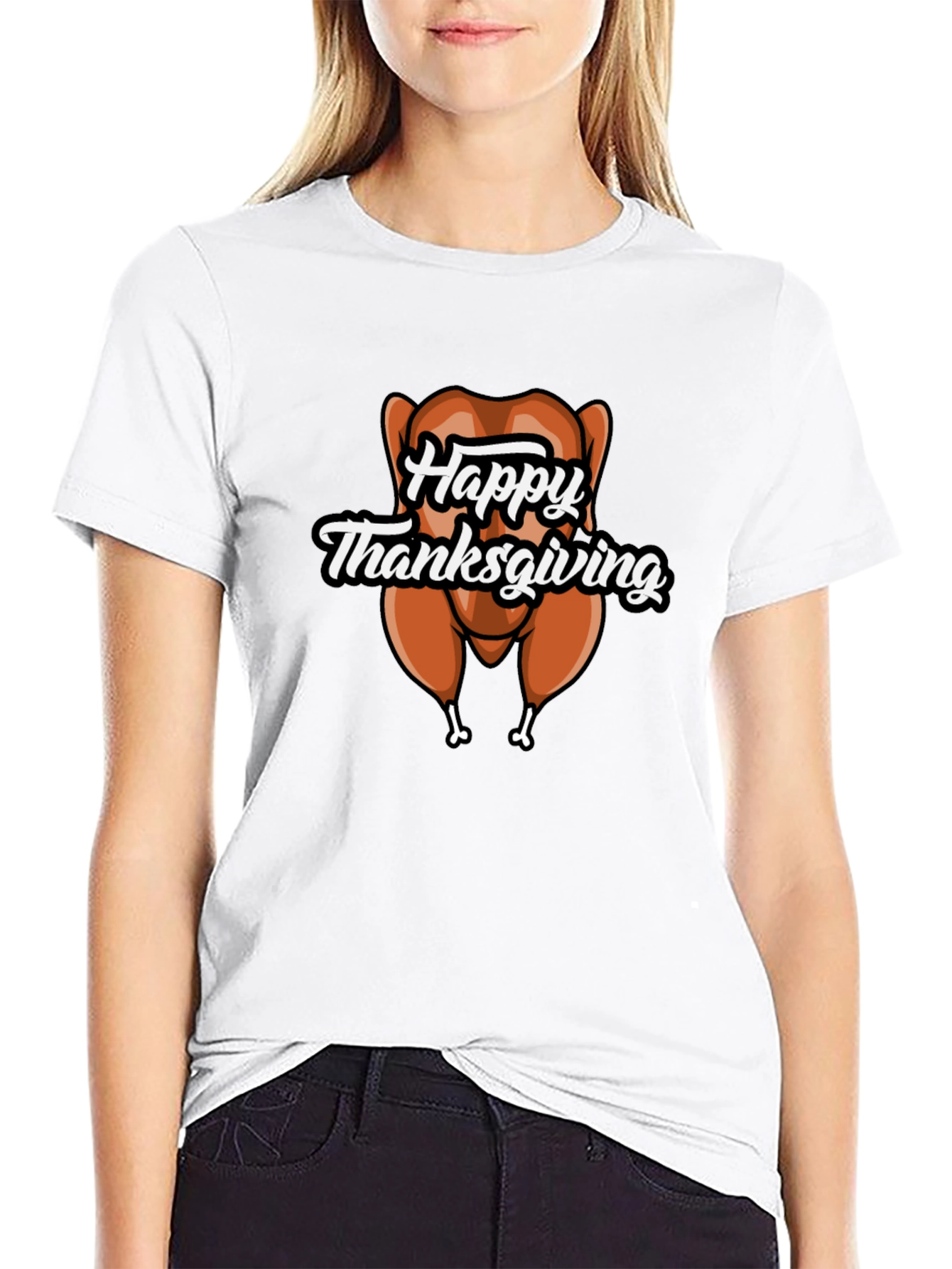 Black Happy Thanksgiving Turkey Graphic T-Shirt view 9