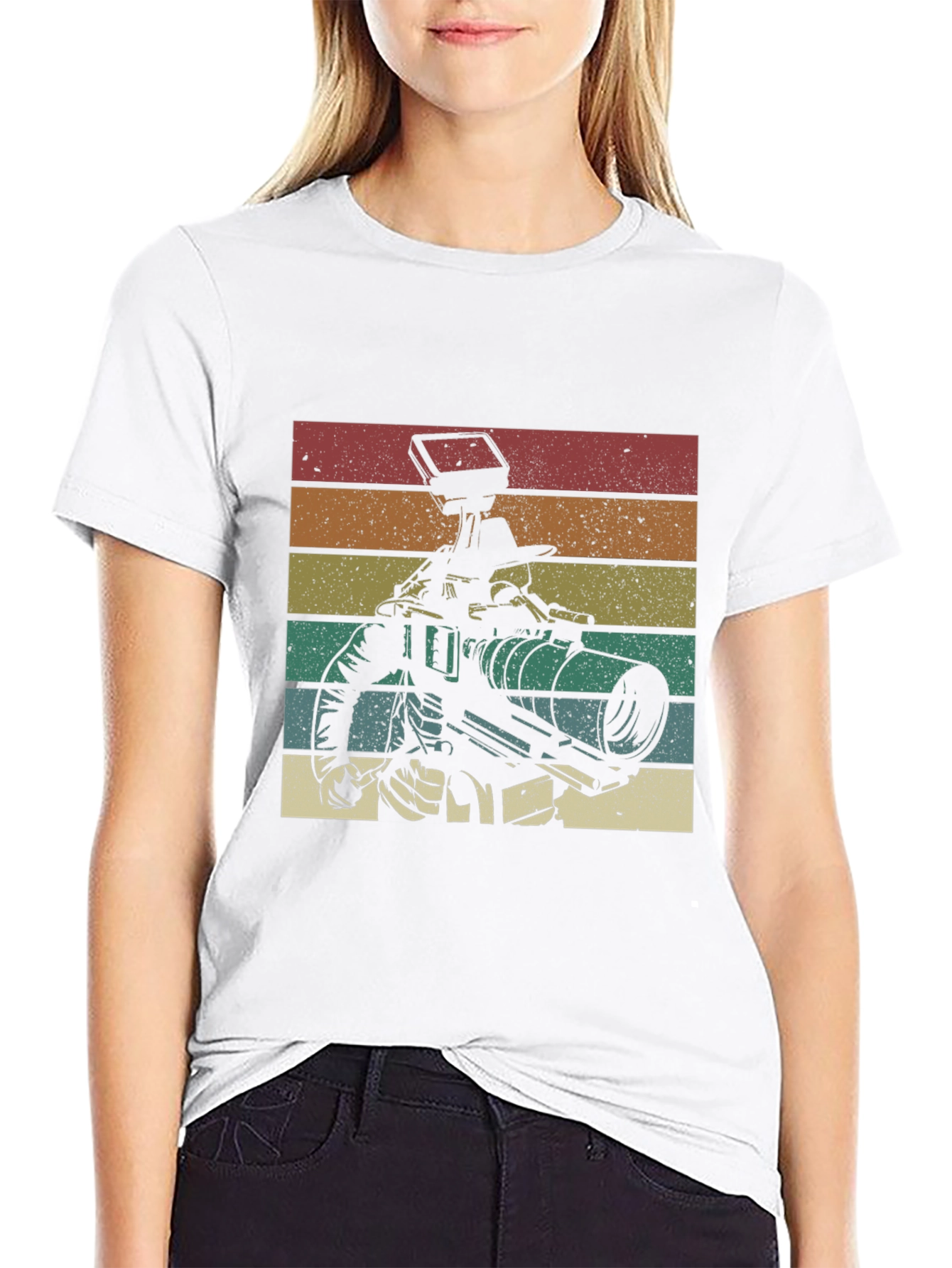 Black Retro Robot Cameraman T-Shirt - Vintage Style Graphic Tee view 9