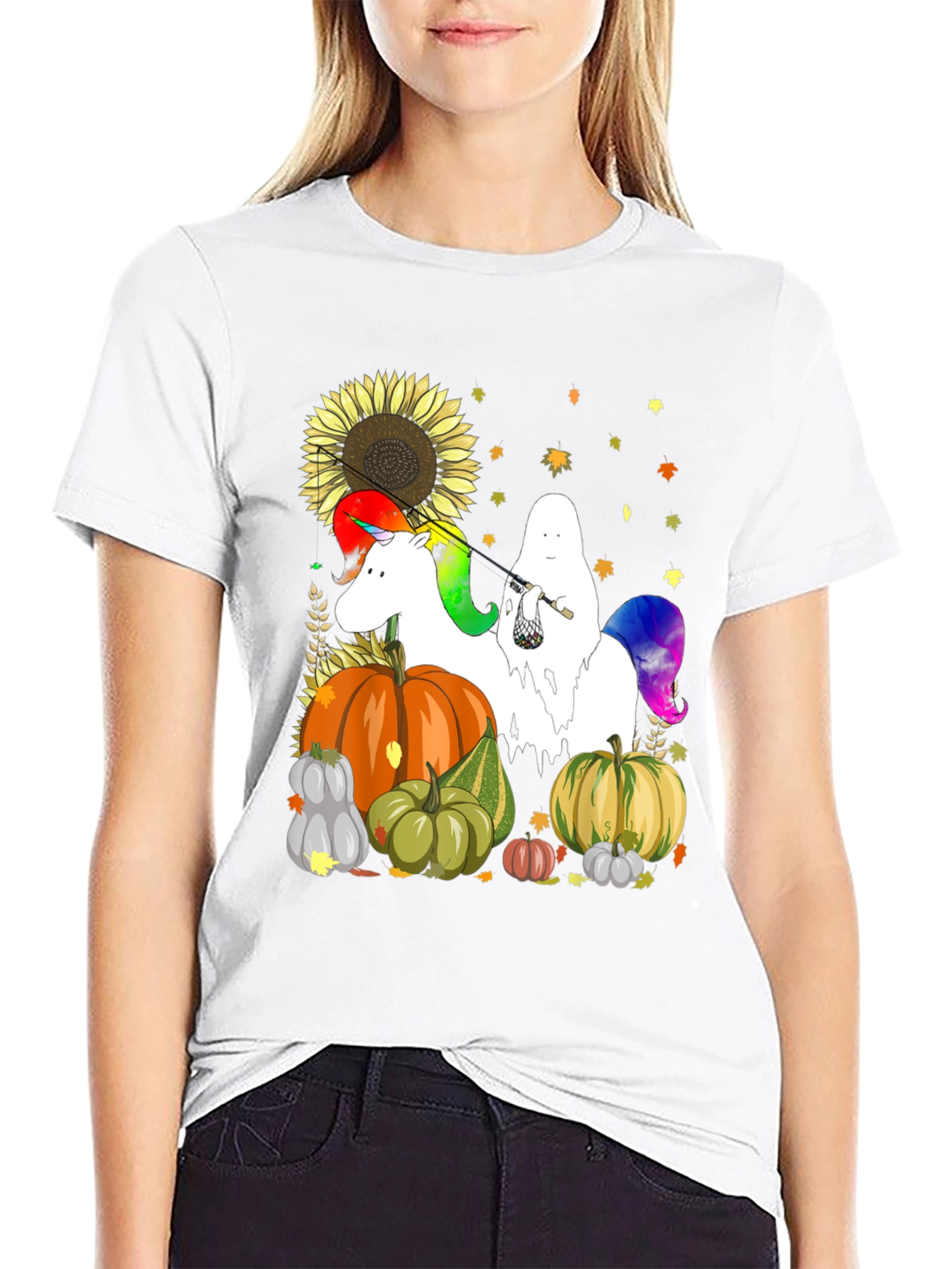 Black Unicorn Ghost Pumpkin Fall T-Shirt view 9
