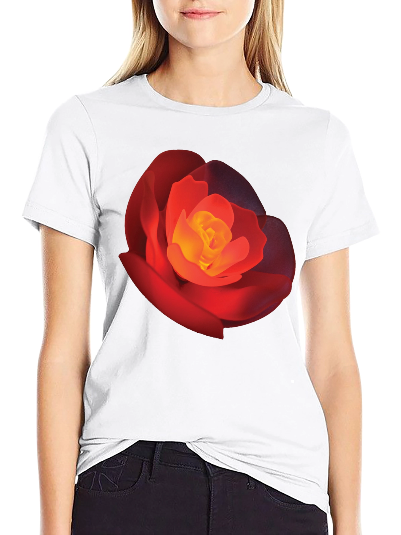 Black Bold Rose Graphic Tee - Stylish Floral T-Shirt view 9