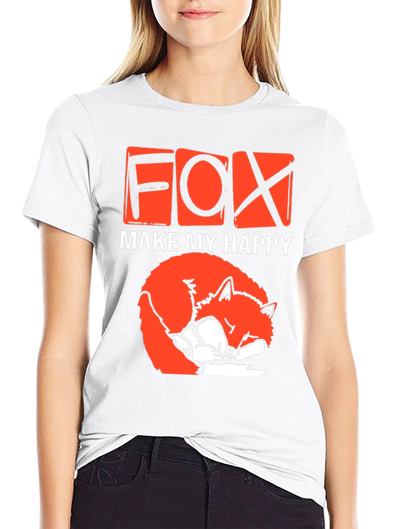 Black Cute Fox Make My Happy Graphic T-Shirt view 9
