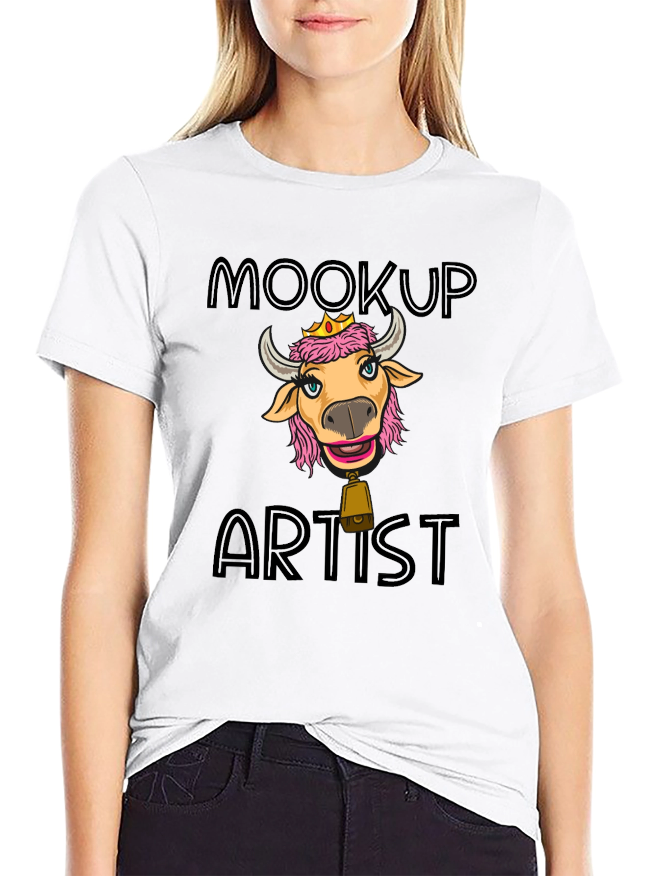 Black Moocup Artist Graphic T-Shirt Funny Cow Tee view 9