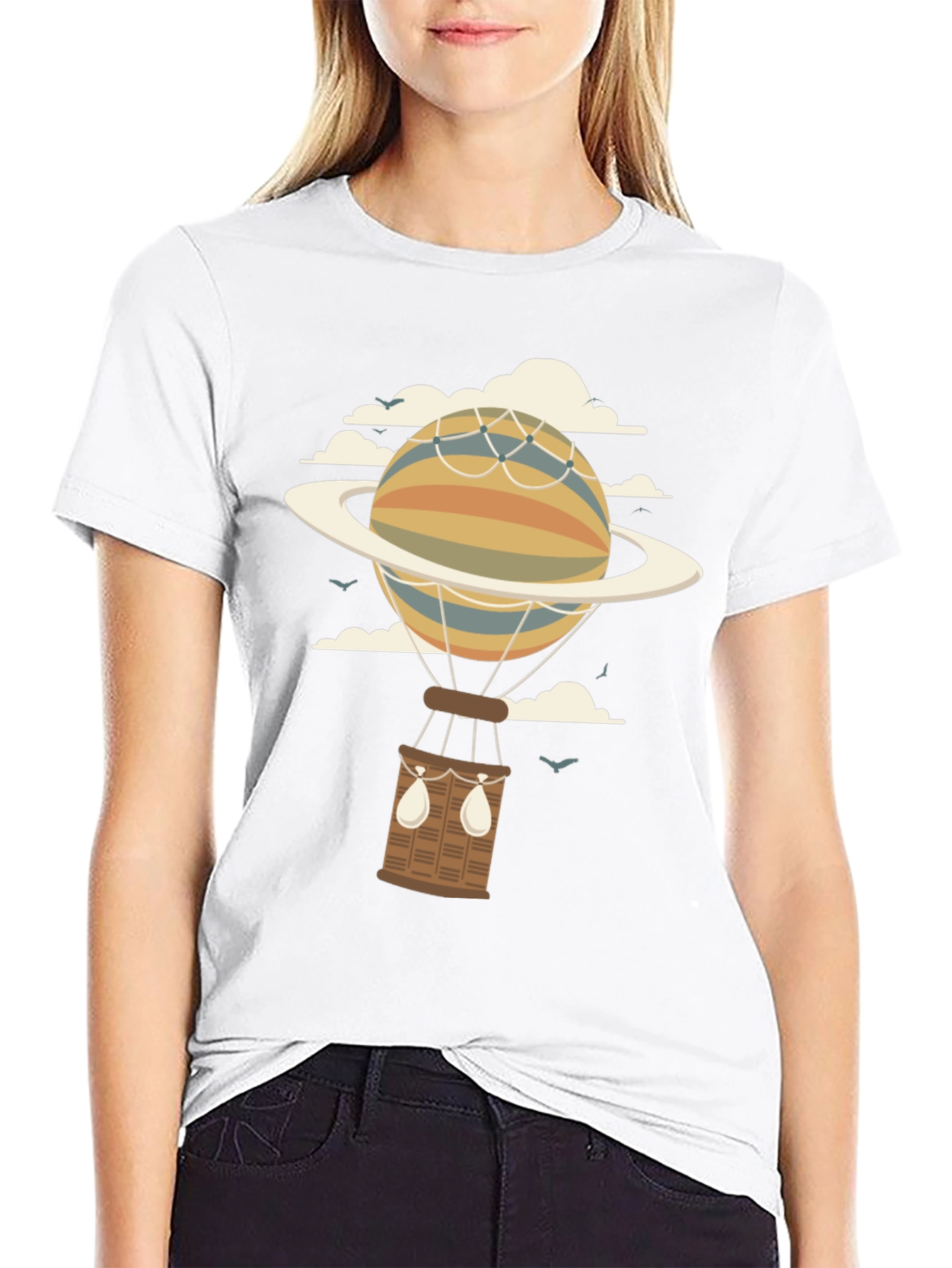 Black Saturn Air Balloon Graphic Tee view 9