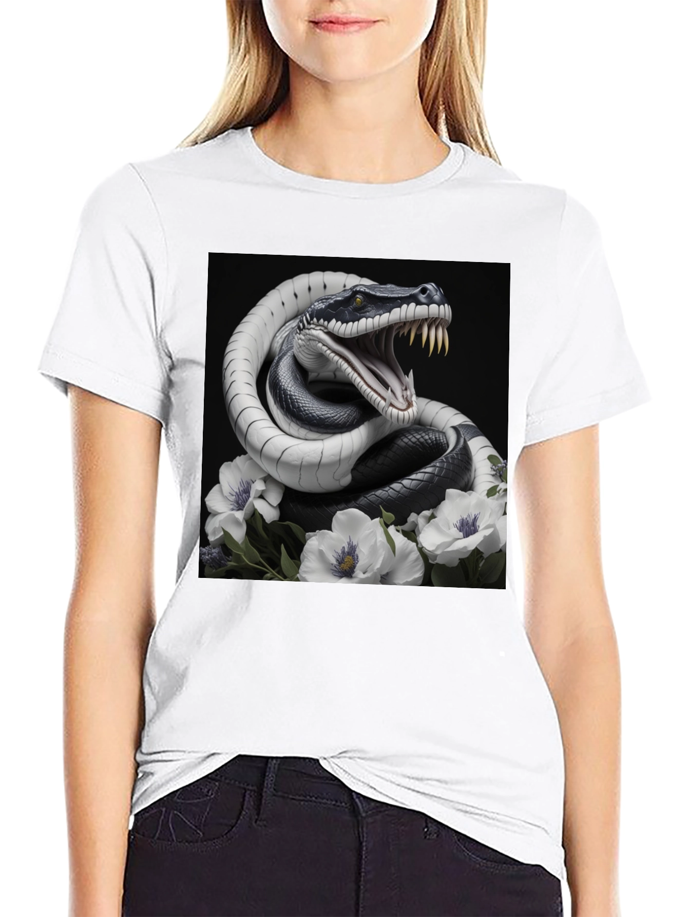 Black Snake & Floral Graphic Tee - Men's Black T-Shirt view 9