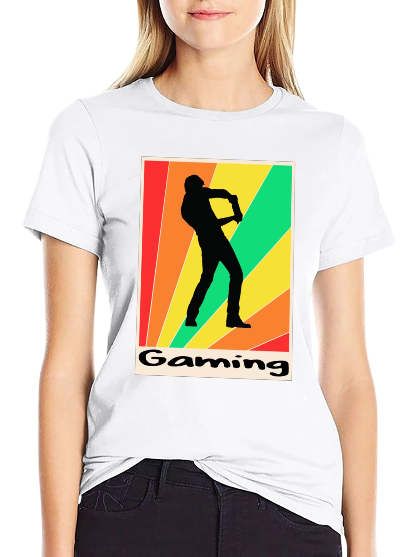 Black Gaming T-Shirt Retro Gamer Silhouette Graphic Tee view 9