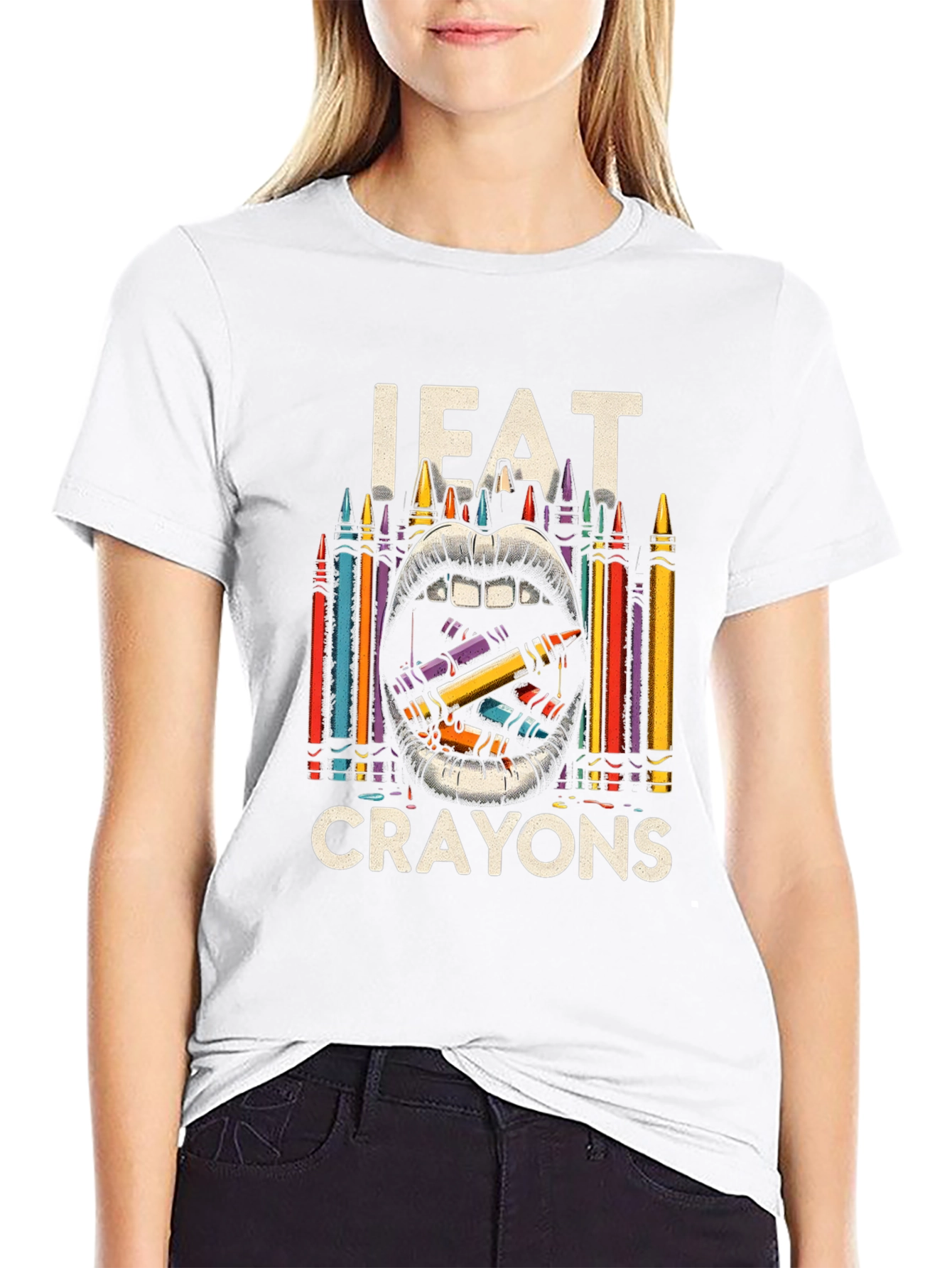 Black I Eat Crayons Graphic Tee - Adult Humor Shirt view 9