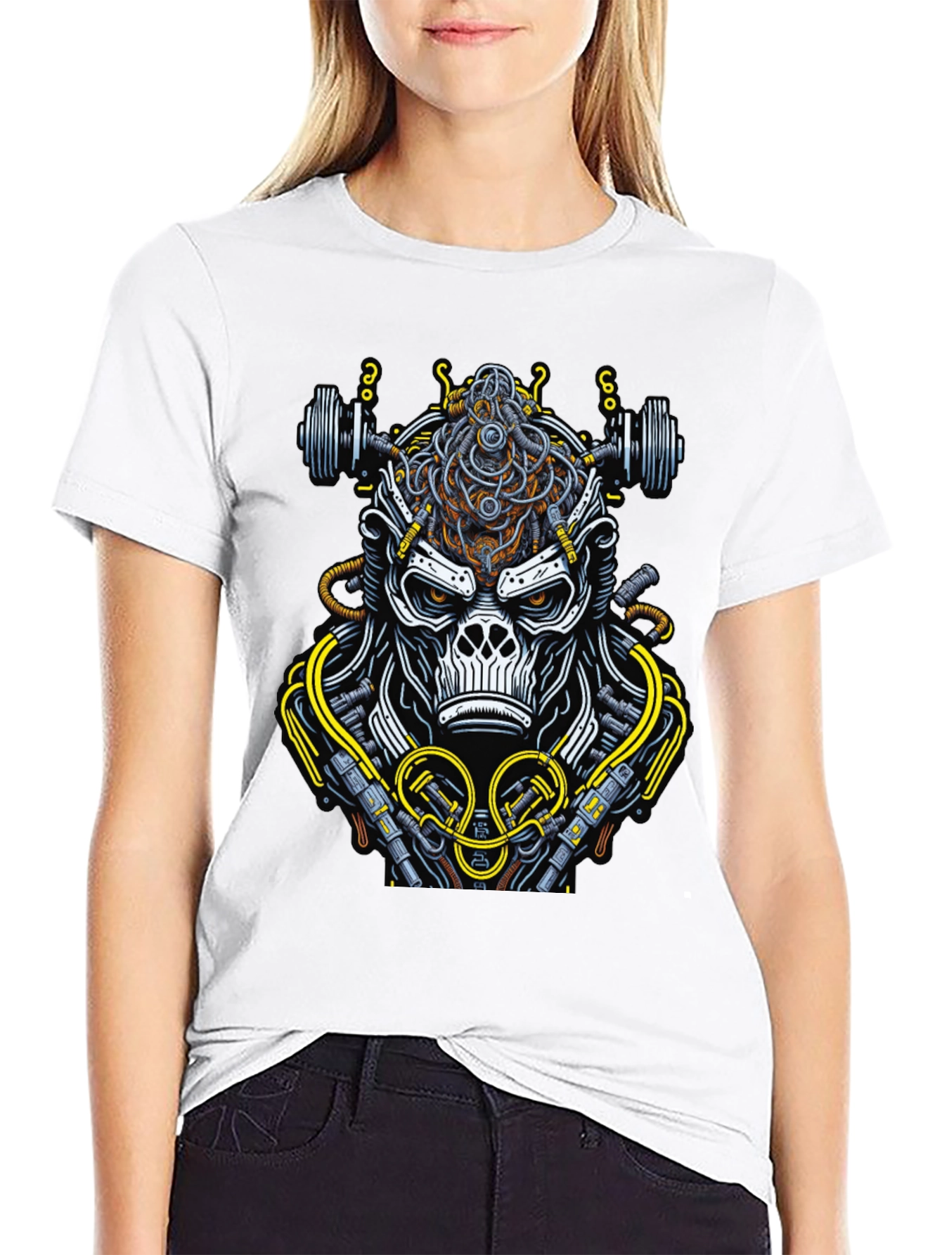 Black Cyborg Gorilla Black Graphic Tee view 9