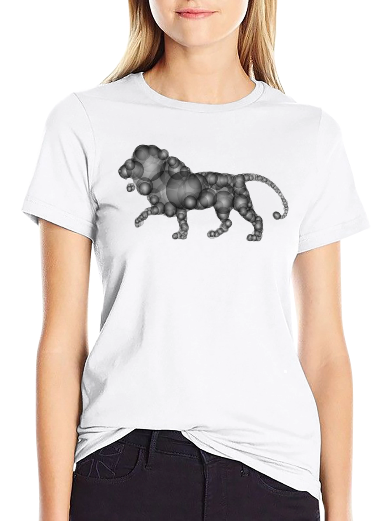 Black Bubble Lion Graphic Tee - Black Cotton Shirt view 9