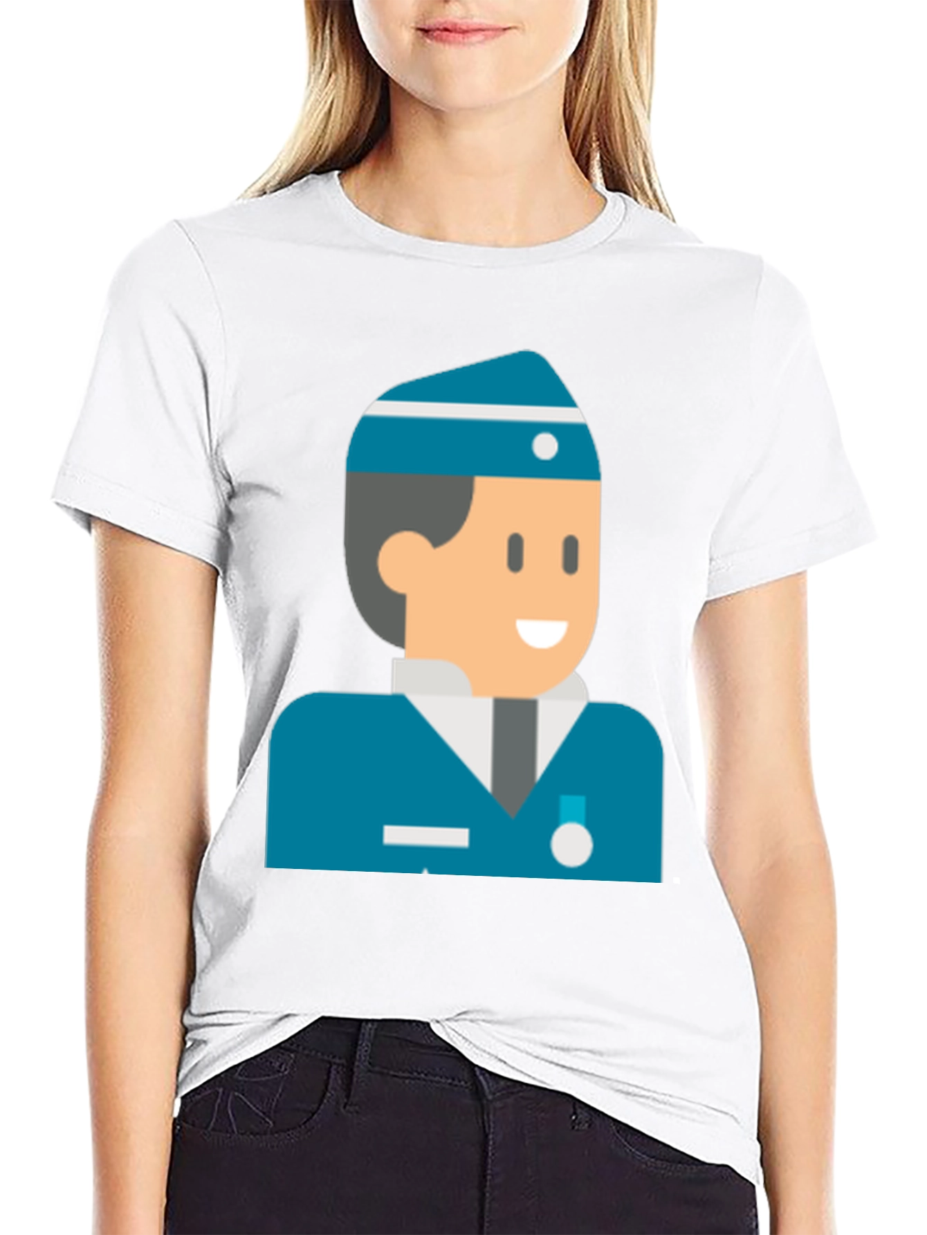 Black Cartoon Naval Officer Black T-Shirt view 9