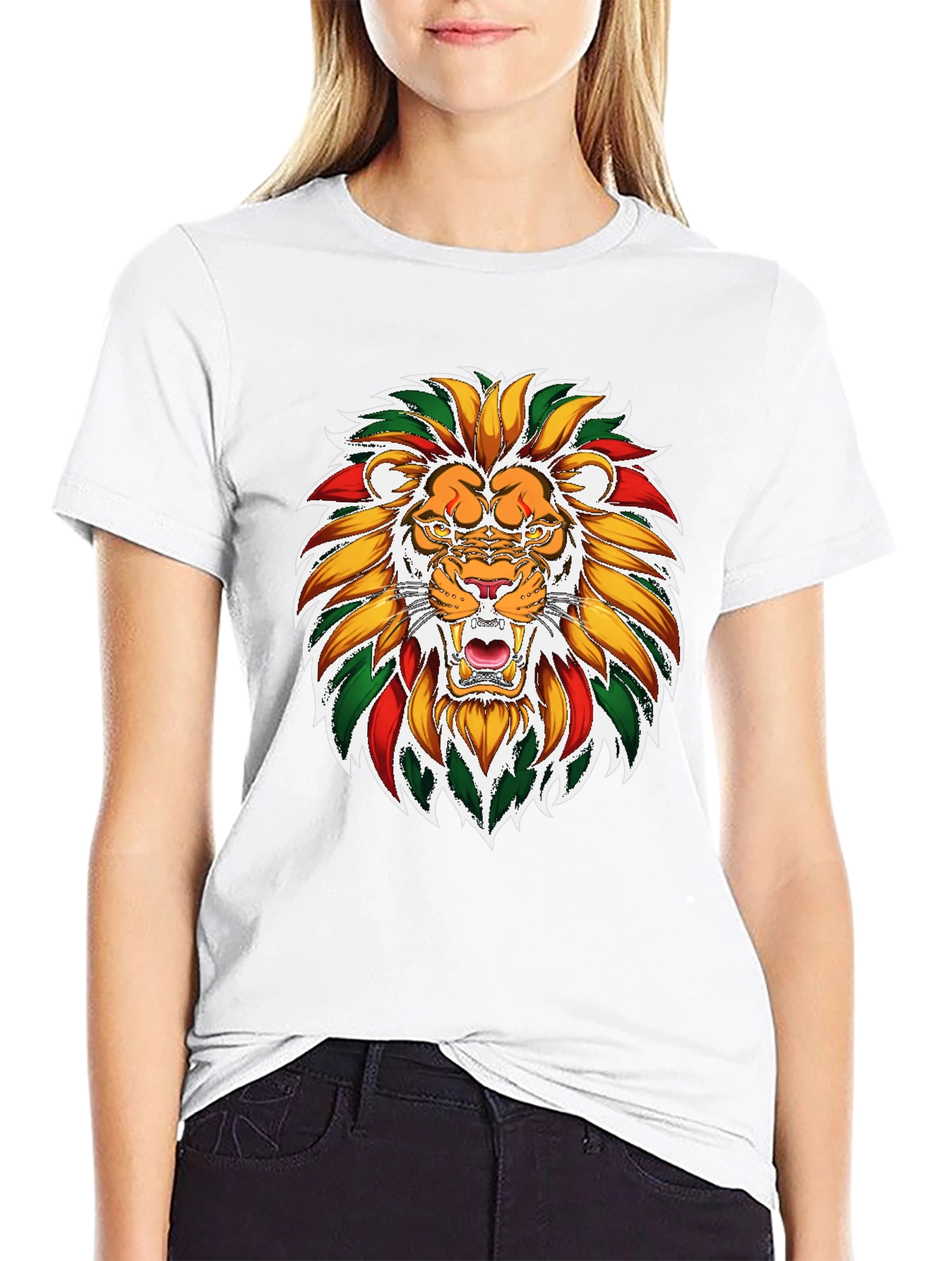 Black Lion Rastafarian Rasta Colors Graphic T-Shirt view 9