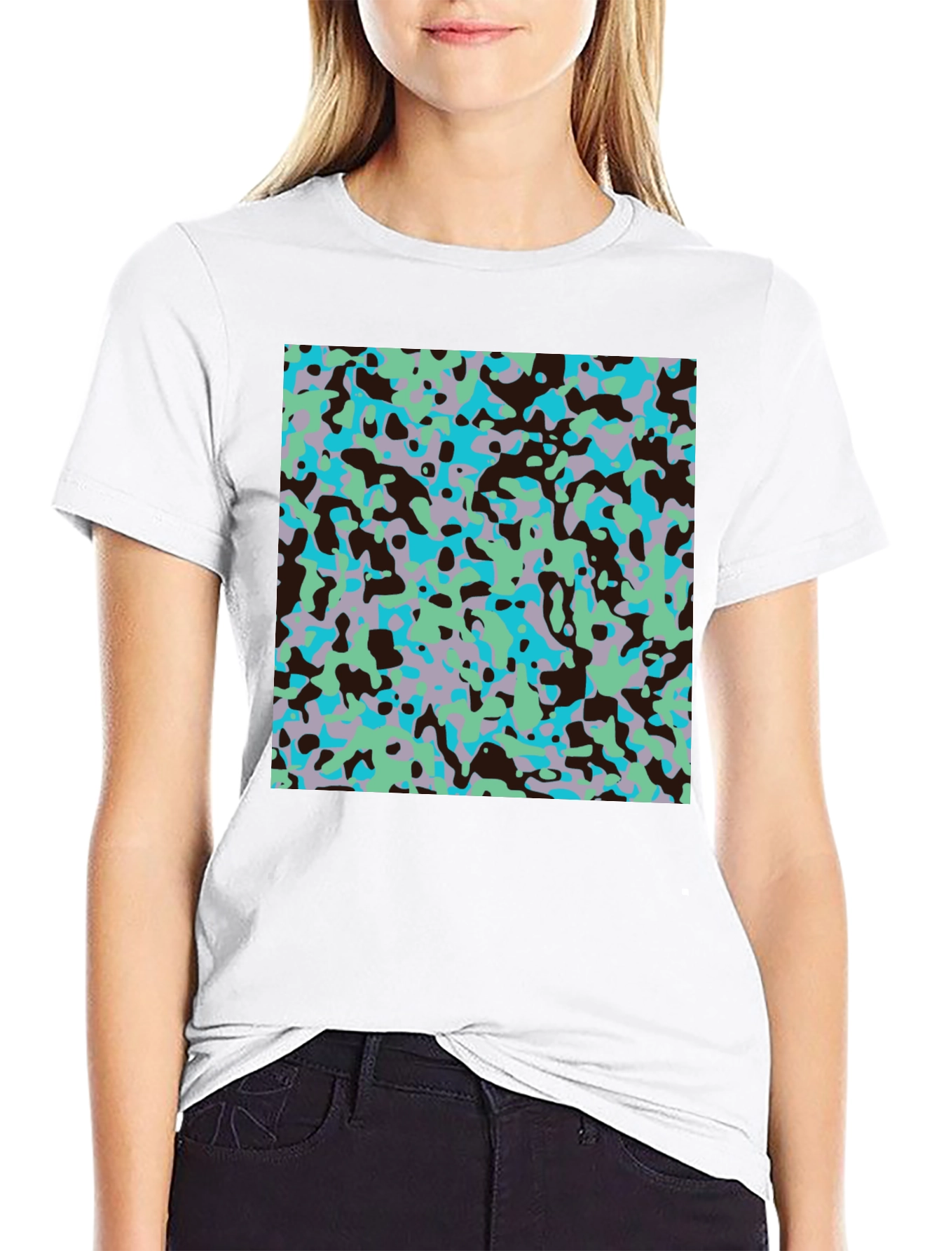Black Abstract Camo Print Black T-Shirt view 9