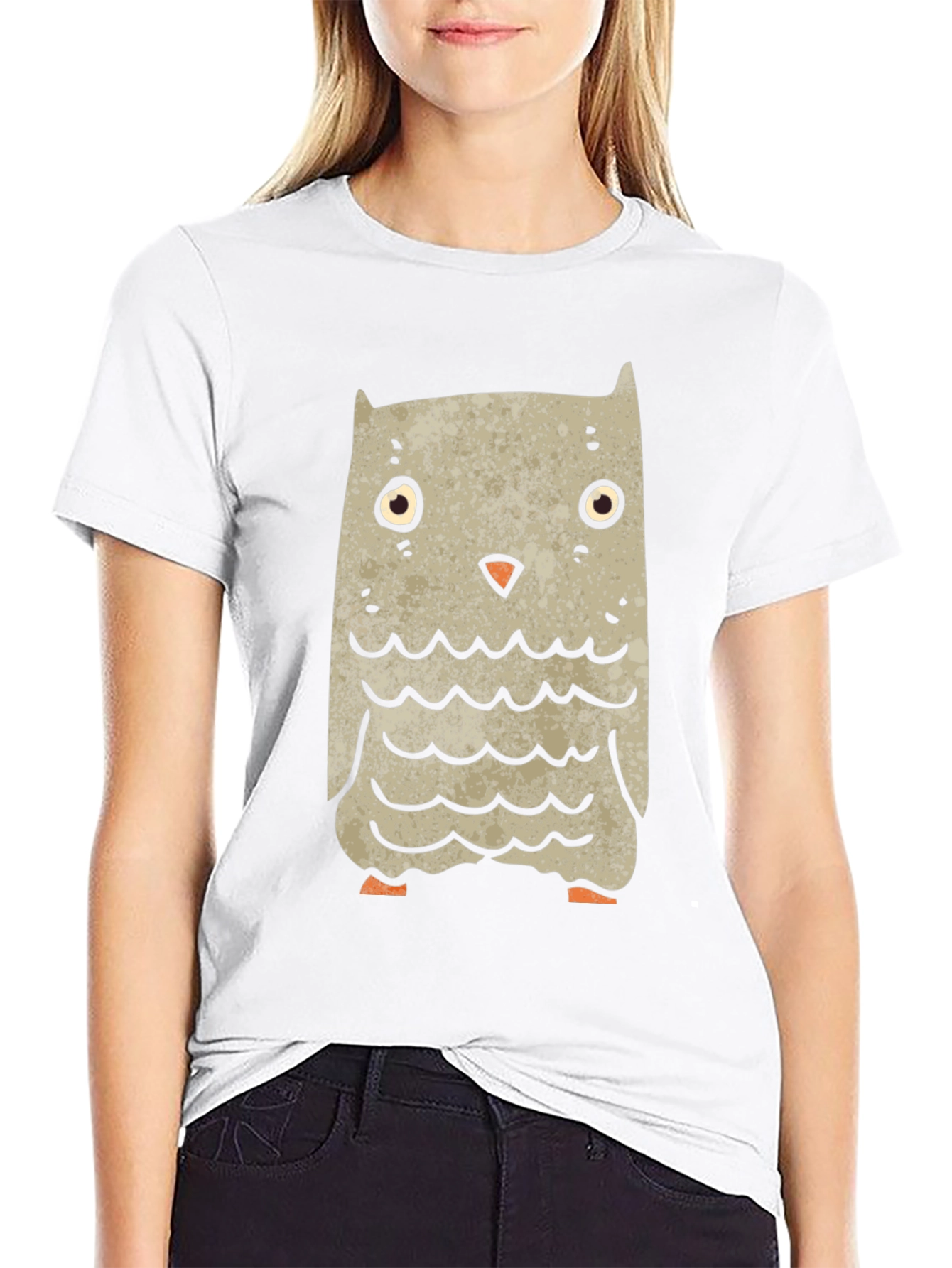 Black Cartoon Owl Graphic Tee - Black Unisex T-Shirt view 9