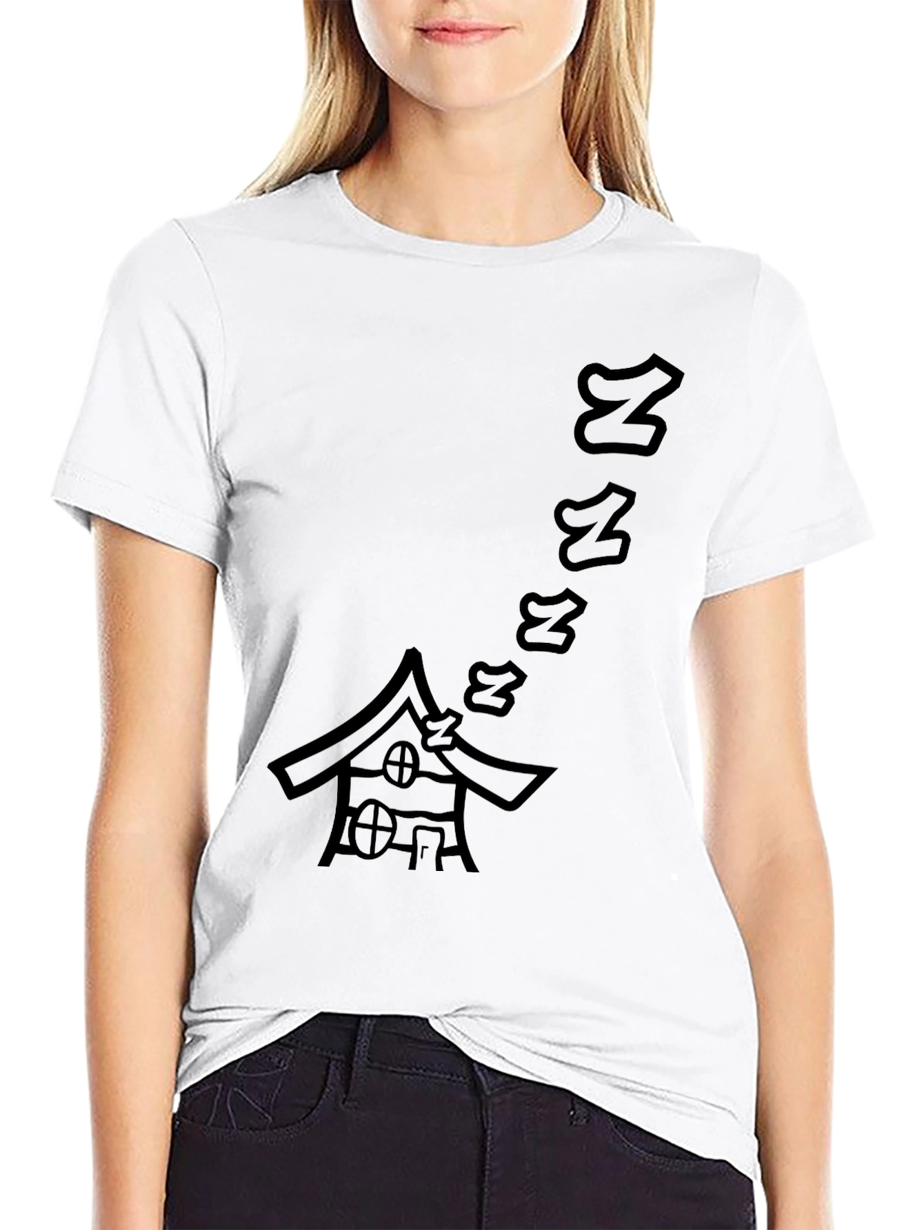 Black Dreamy Home Black Tee - Sleepy House Graphic T-Shirt view 9