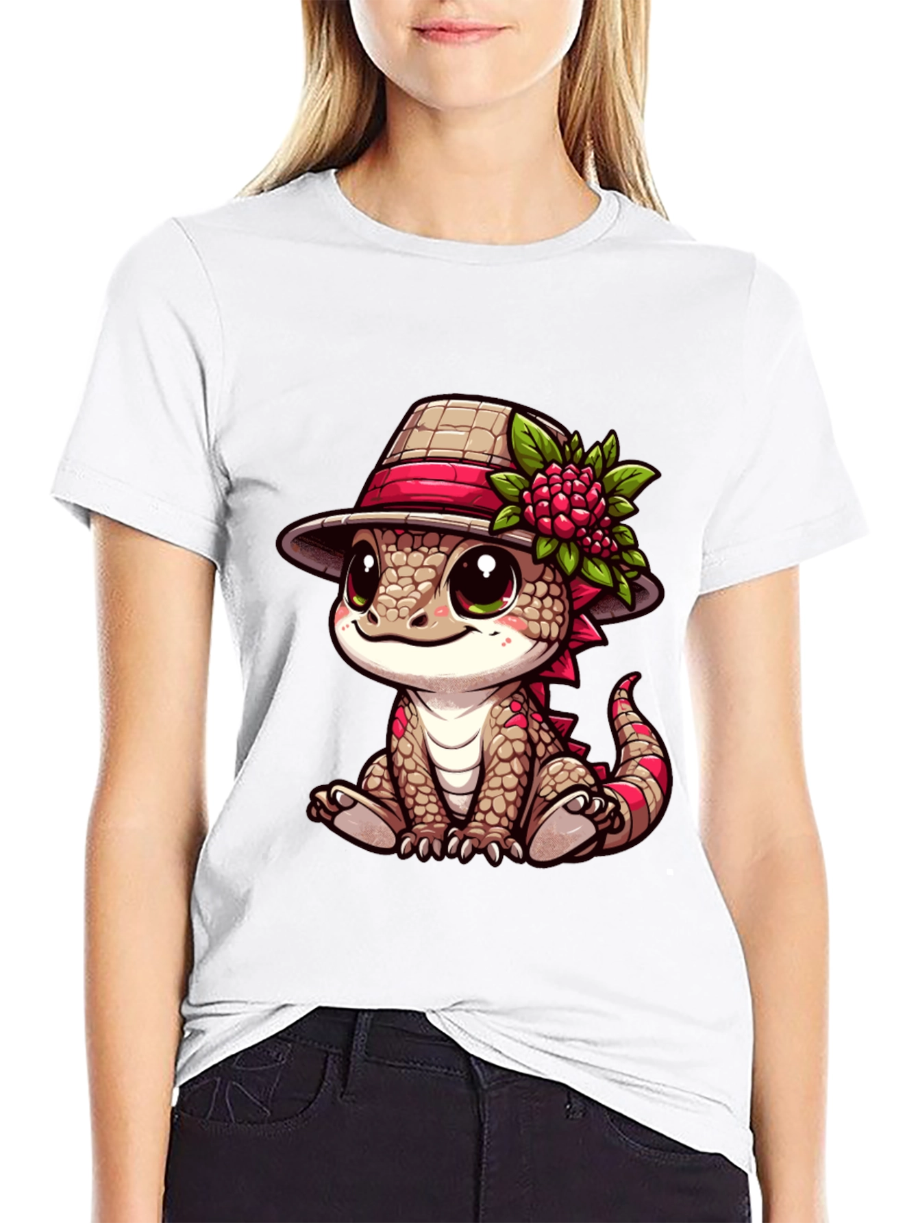 Black Cute Cartoon Lizard T-Shirt view 9