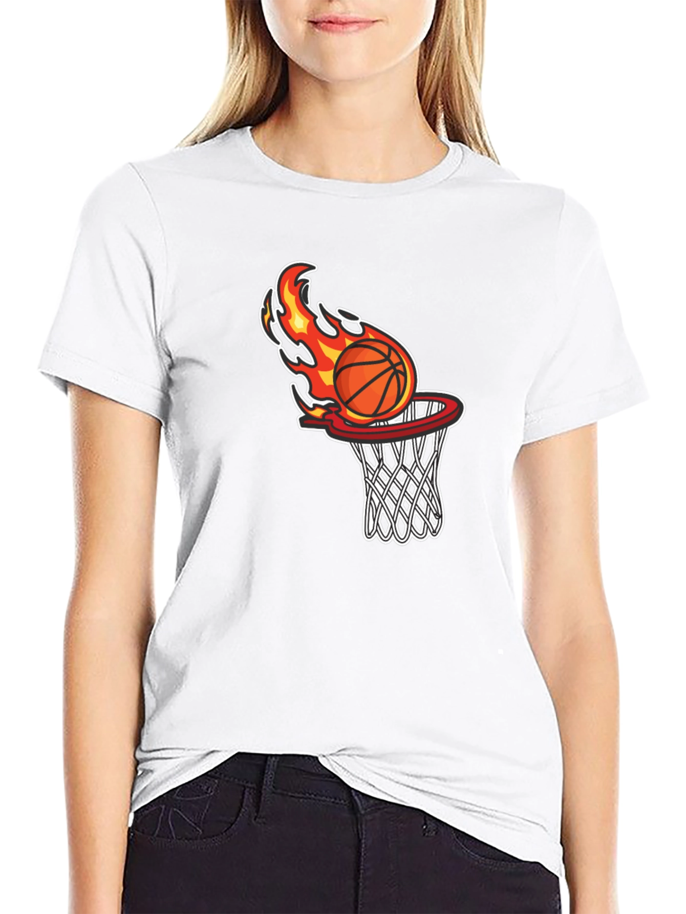 Black Flaming Basketball Graphic T-Shirt view 9