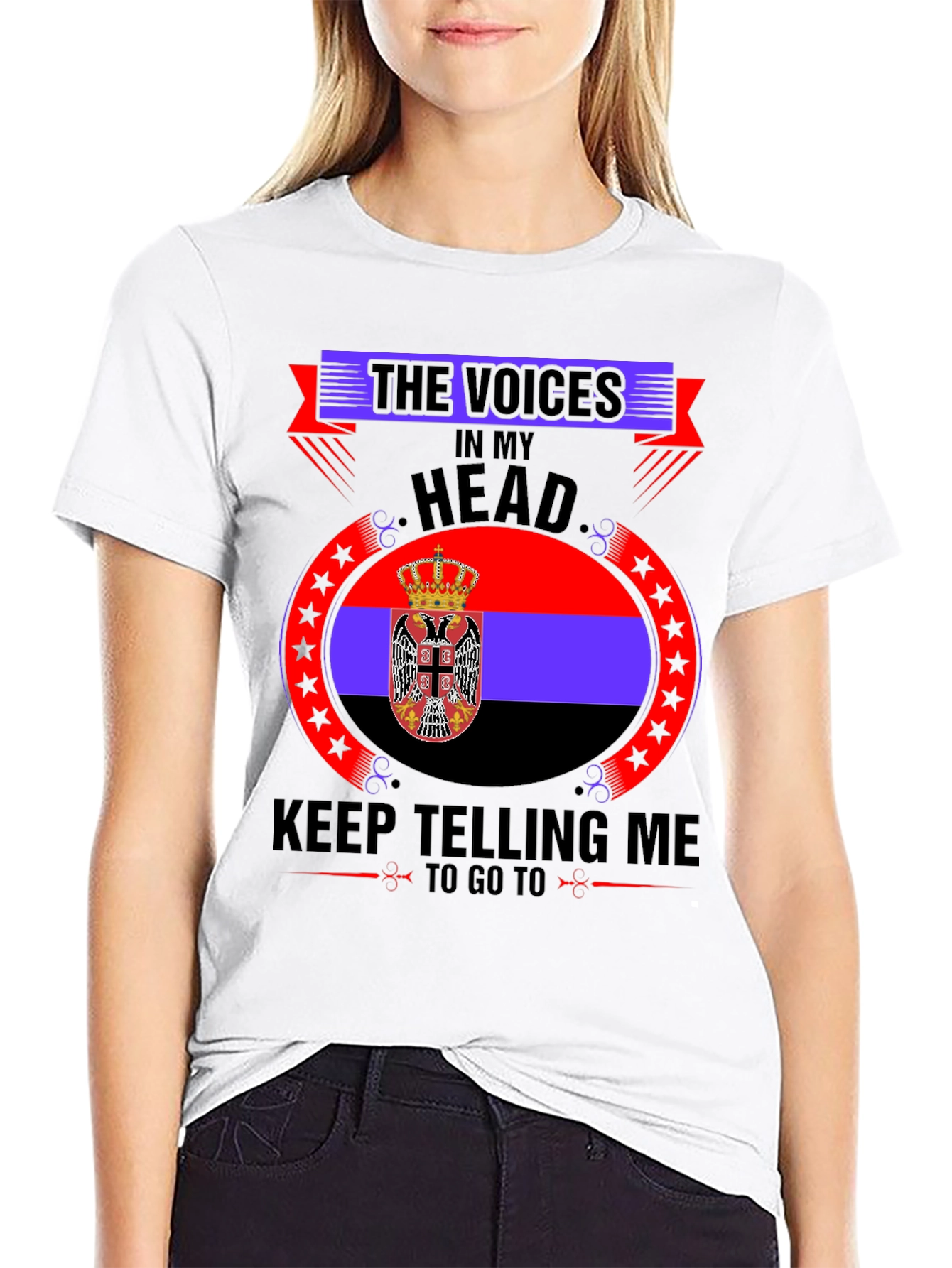 Black Serbia Flag T-Shirt - Voices In My Head view 9