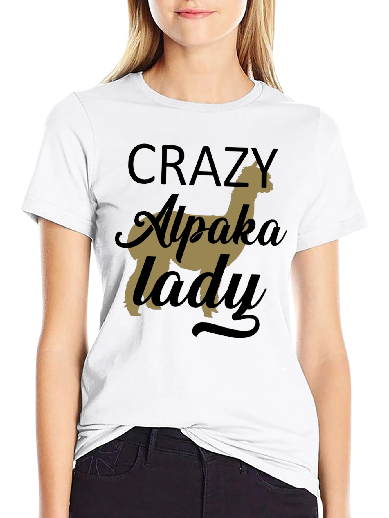 Black Crazy Alpaca Lady T-Shirt - Novelty Graphic Tee view 9