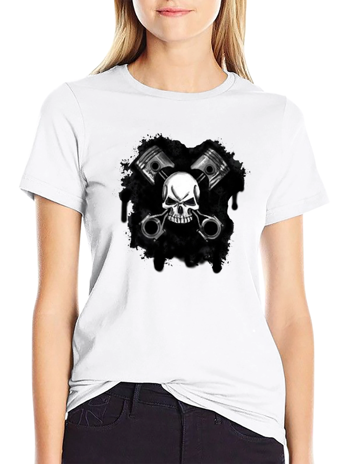 Black Skull & Pistons Graphic Black T-Shirt view 9