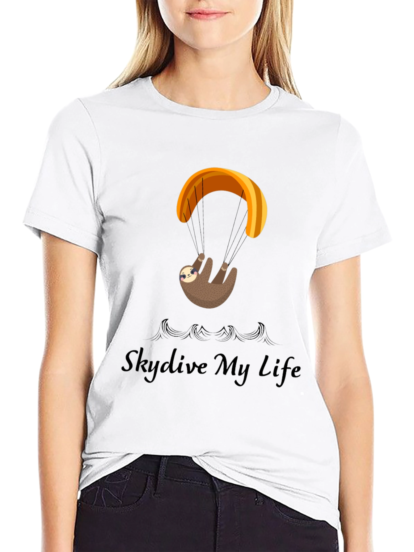 Black Skydiving Sloth Graphic Tee view 9