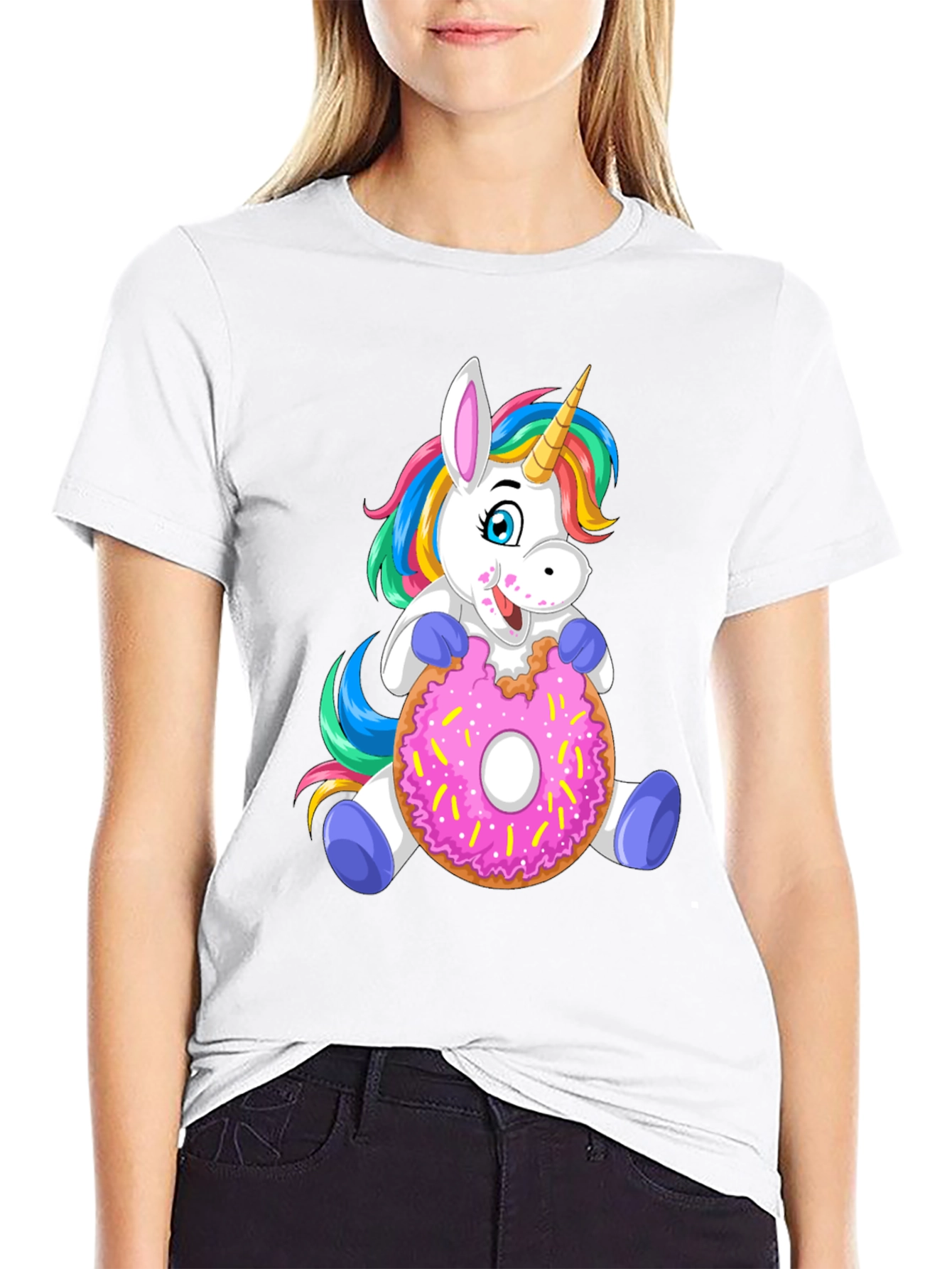 Black Unicorn Donut T-Shirt - Cute Cartoon Tee view 9